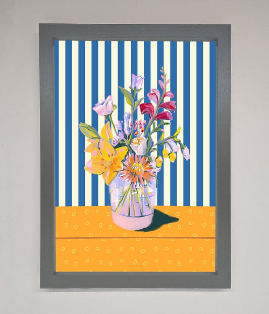 Flower Vase Blue Stripes Framed Wall Art