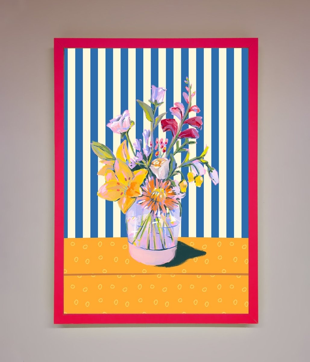Flower Vase Blue Stripes Framed Wall Art