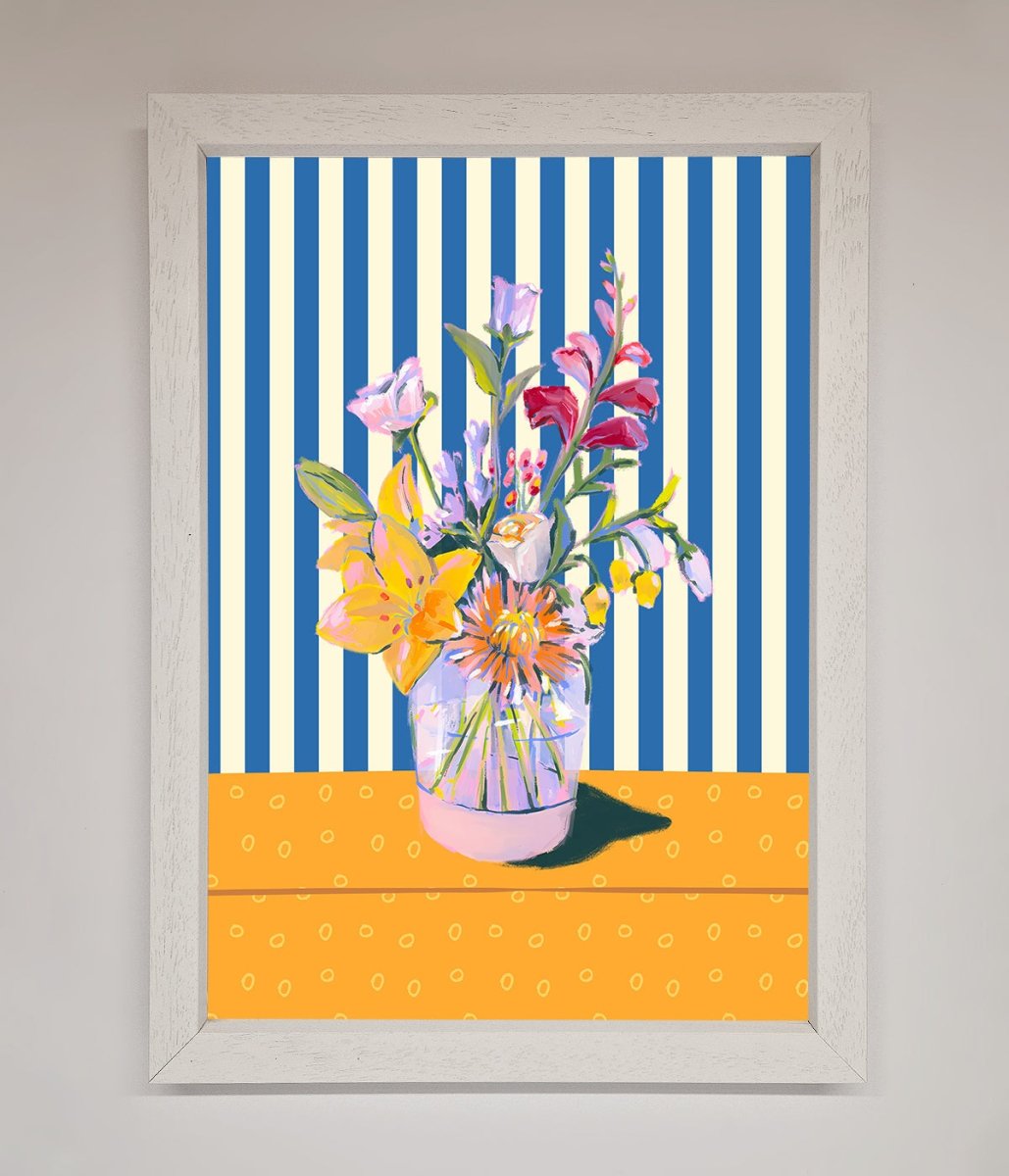 Flower Vase Blue Stripes Framed Wall Art