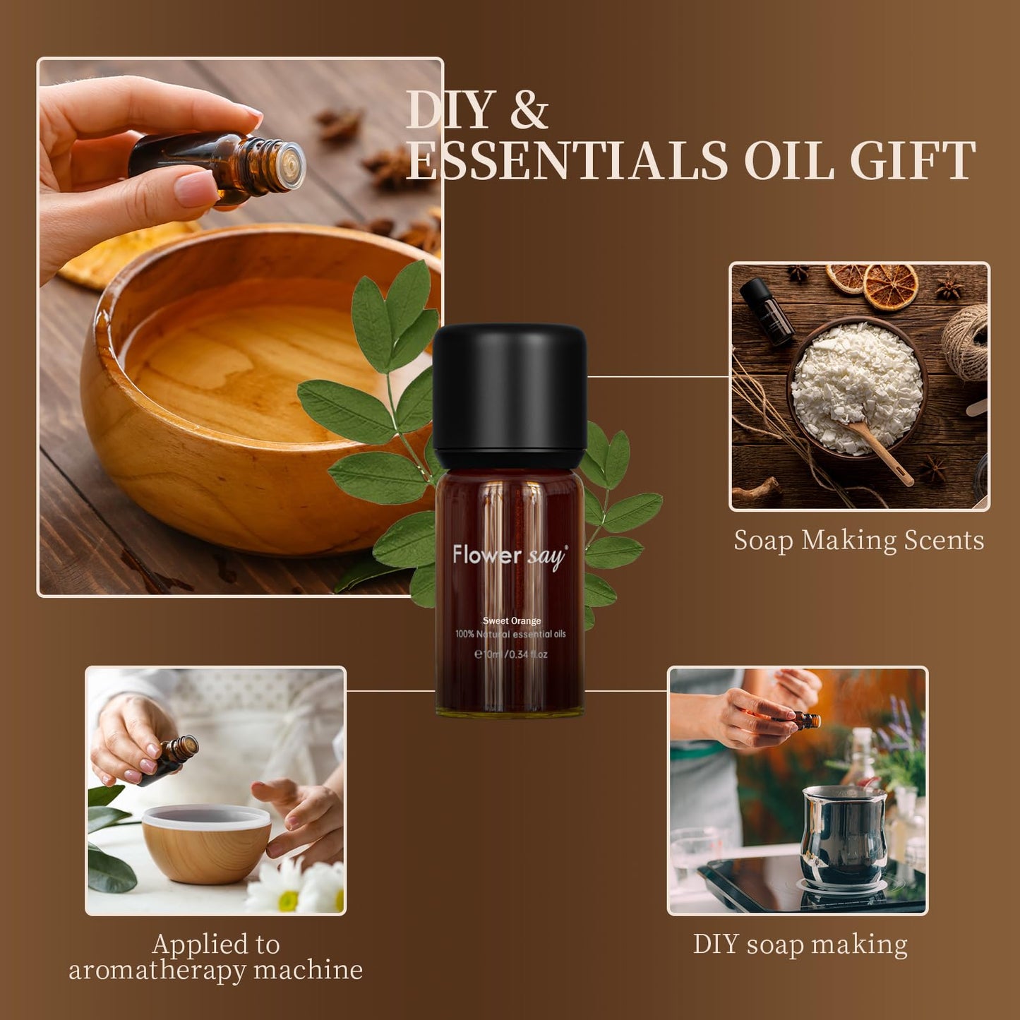 FLOWERSAY Sweet Orange Essential Oil - 100% Pure, Undiluted (0.34 oz / 10 ml)