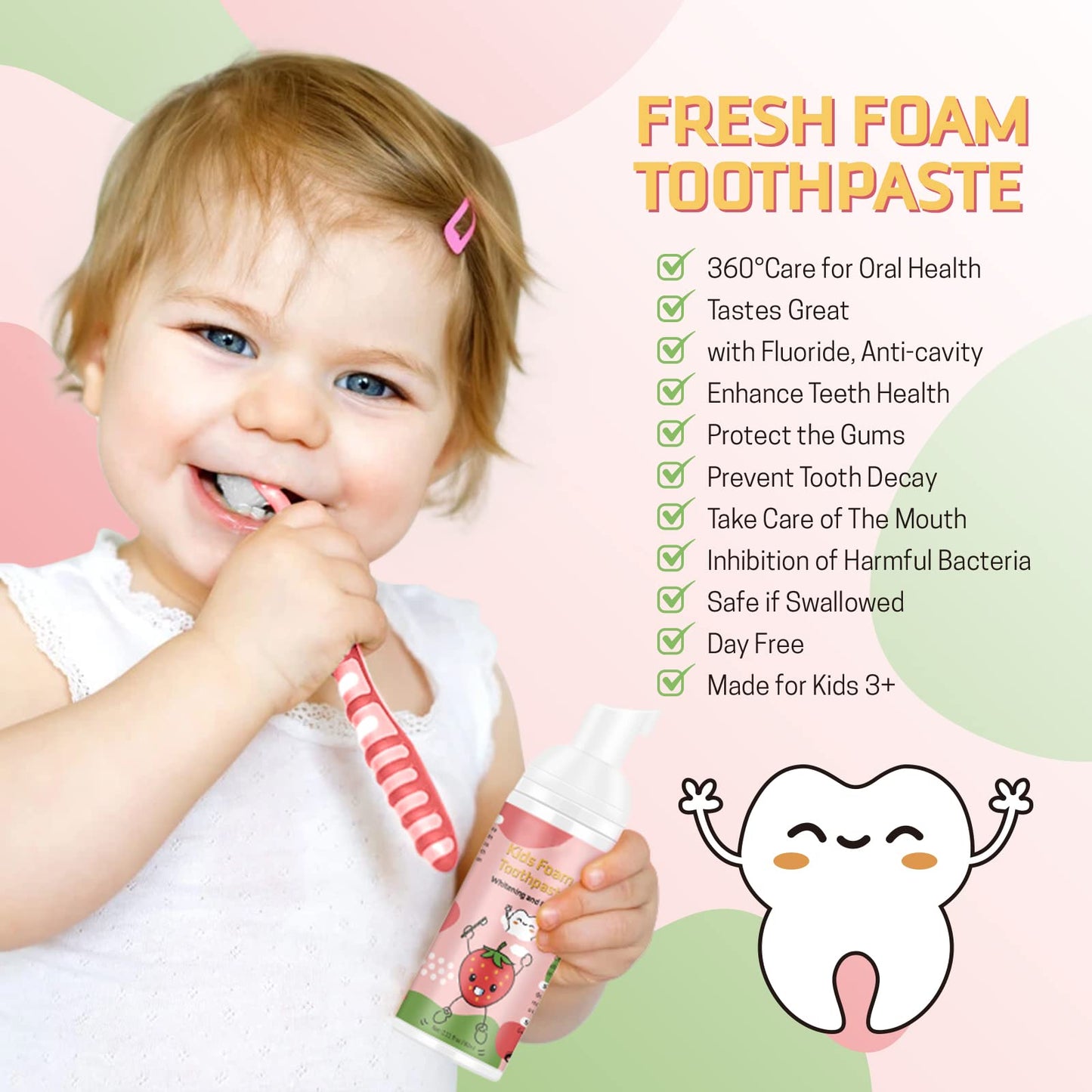 Kids Foam Toothpaste with Low Fluoride for U-Shape Electric Toothbrush (3+)