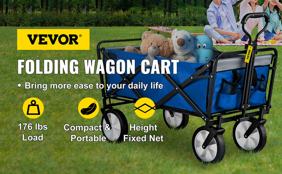 VEVOR Folding Wagon Cart Portable Outdoor Camping Beach Large Capacity Multifunction Adjustable Handle for Picnic Bbq Trolley