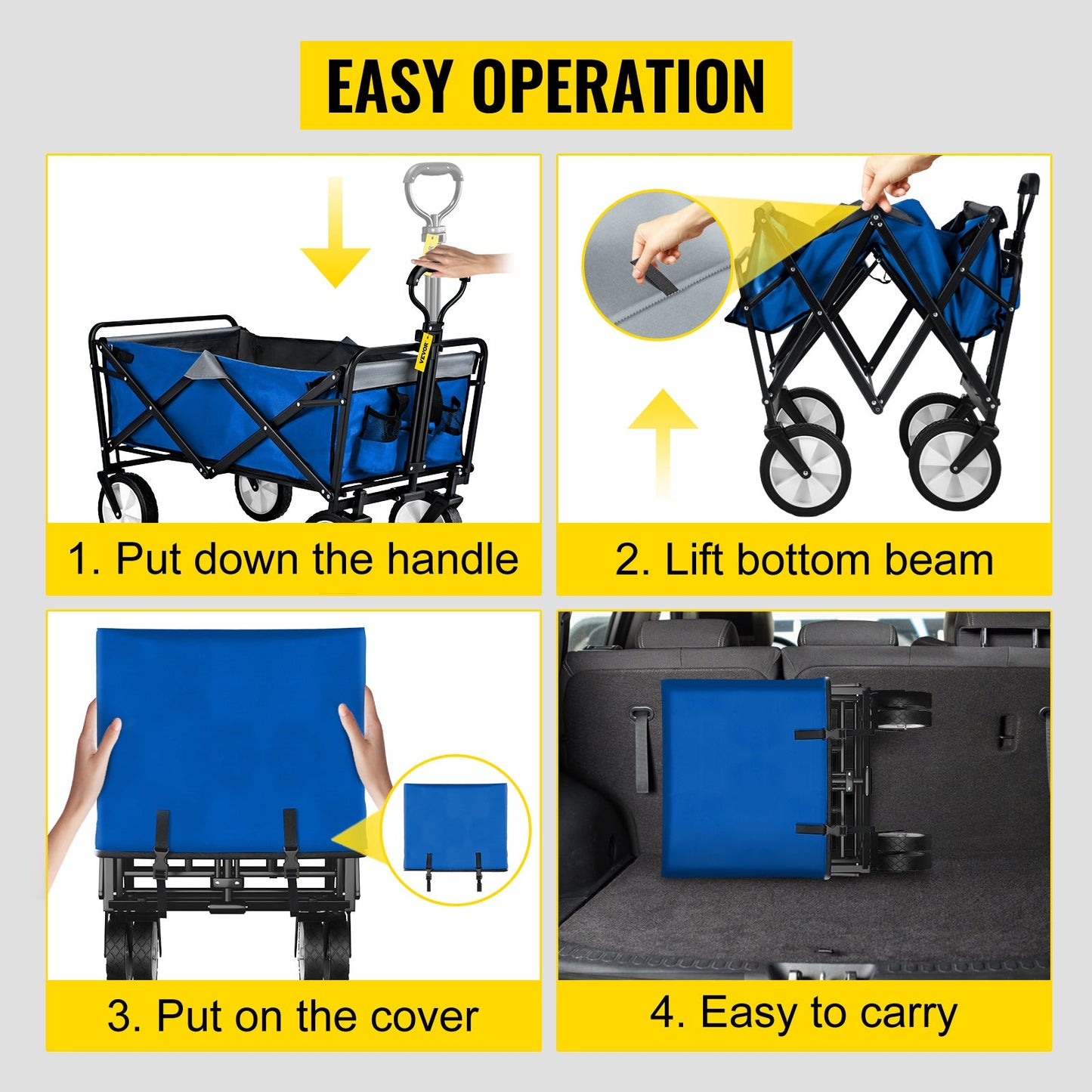 VEVOR Folding Wagon Cart Portable Outdoor Camping Beach Large Capacity Multifunction Adjustable Handle for Picnic Bbq Trolley