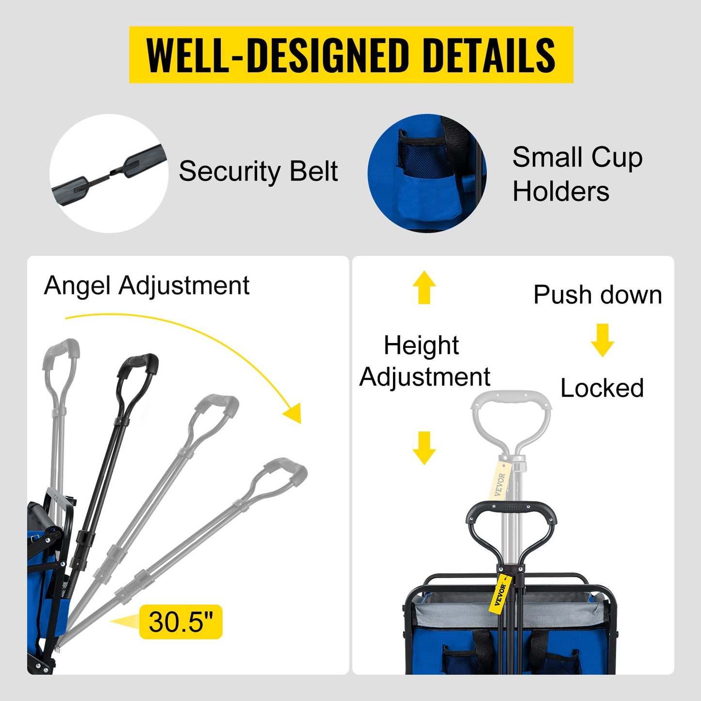 VEVOR Folding Wagon Cart Portable Outdoor Camping Beach Large Capacity Multifunction Adjustable Handle for Picnic Bbq Trolley