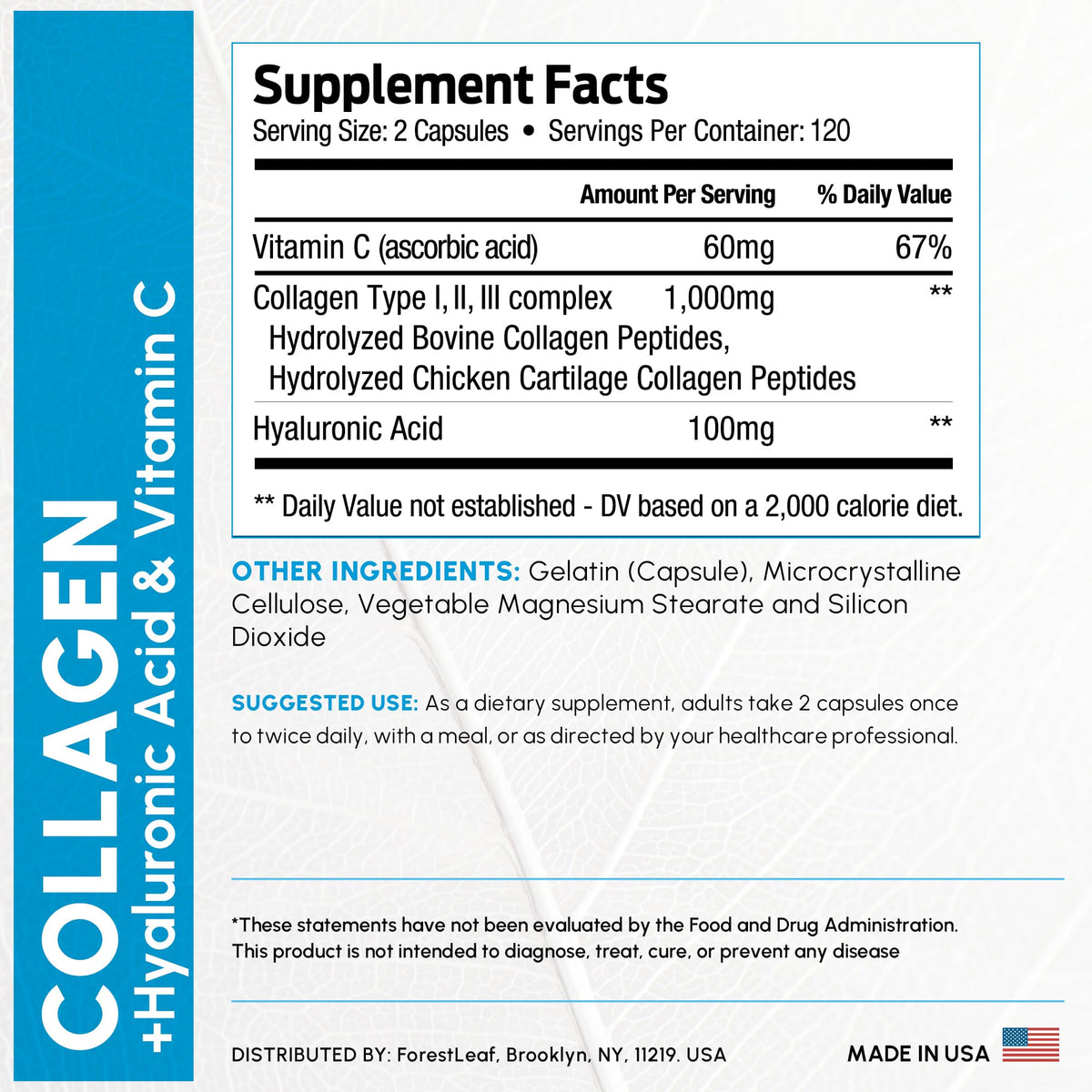 ForestLeaf Multi Collagen Pills — Hydrolyzed Collagen with Vitamin C & Hyaluronic Acid (240 Capsules)