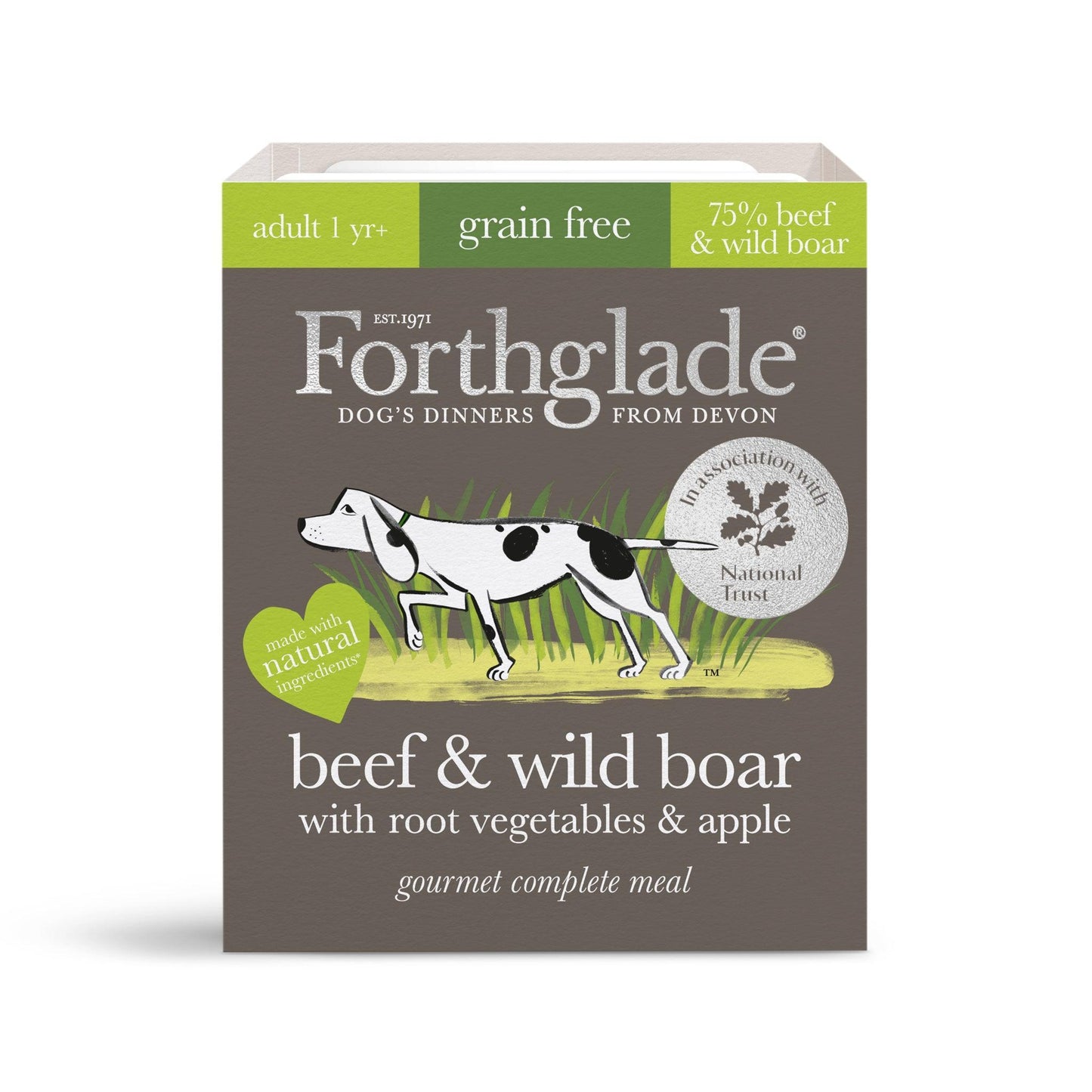 Forthglade Adult Gourmet Grain Free Beef & Wild Boar with Root Vegetables & Apple Trays 7x395g