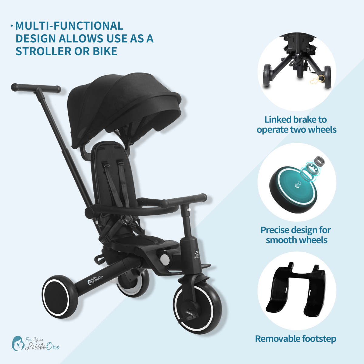 Foryourlittleone Xplor Ultimate 6 in 1 Foldable Trike - Jet Black (10m-4y)
