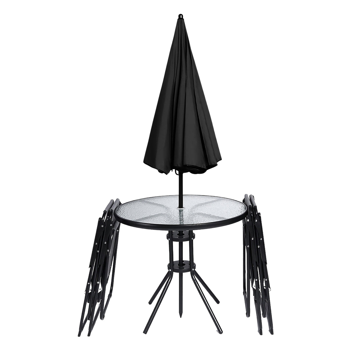 6pc Black Garden Furniture Set Table 4 Chairs and Parasol