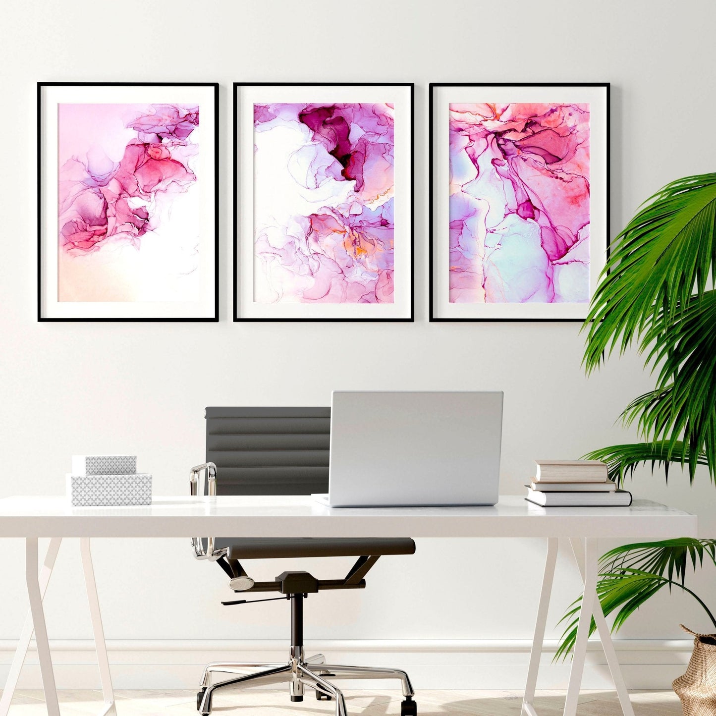 Art prints abstract | set of 3 wall art for home office decor