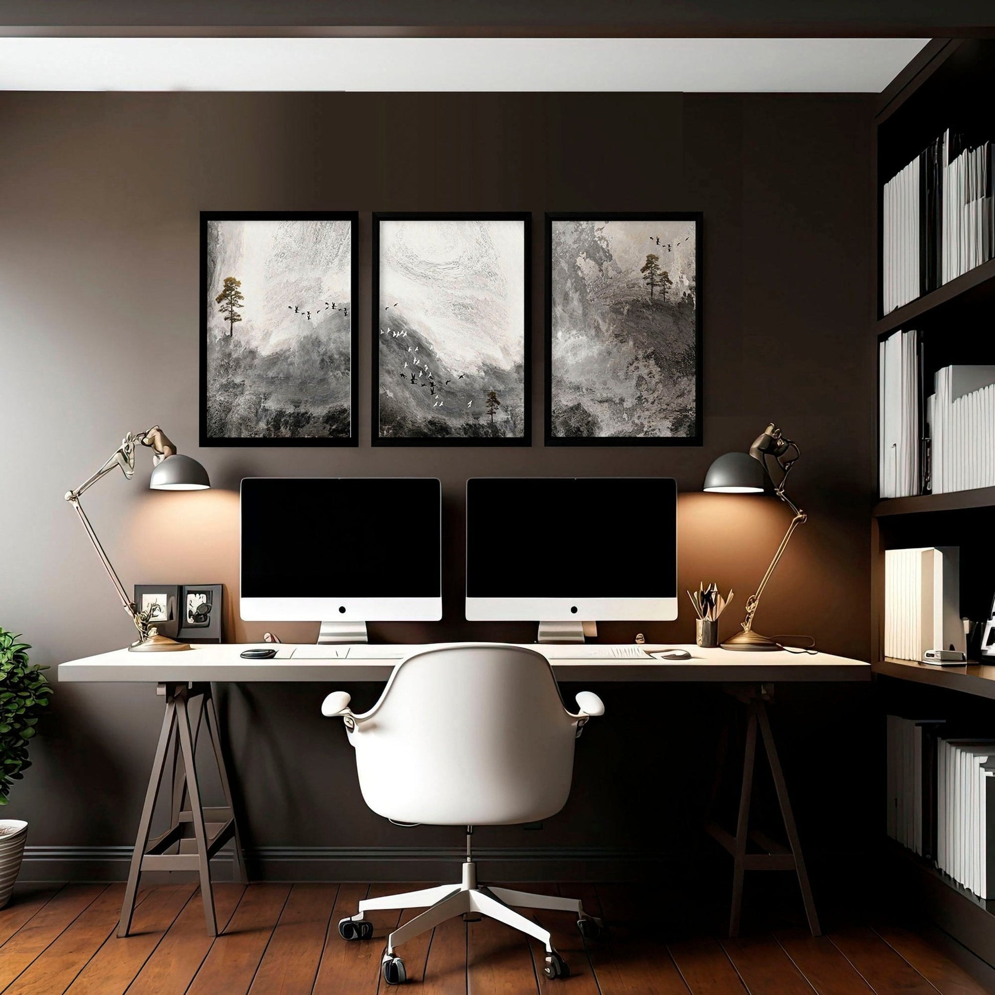 Framed landscape print for home office decor | set of 3 wall art