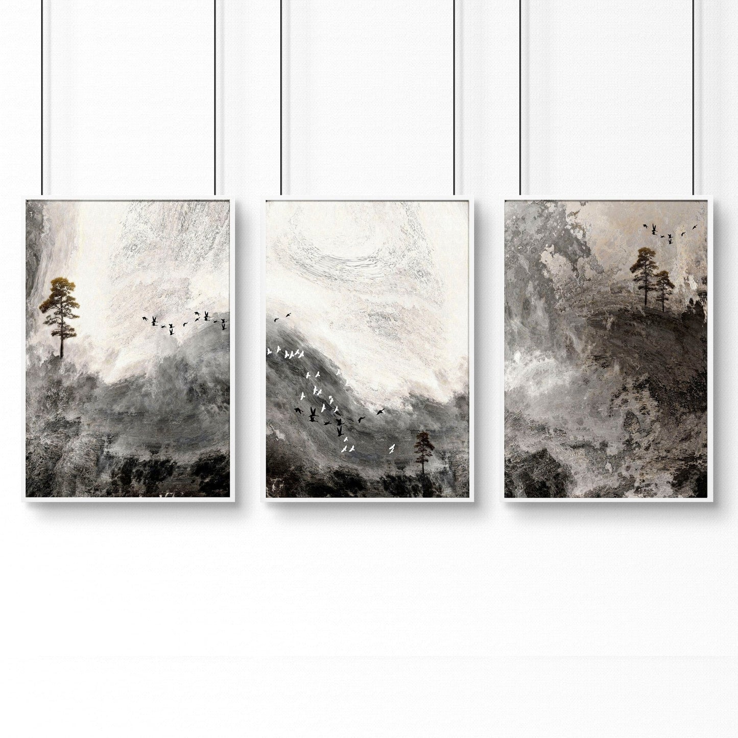 Framed landscape print for home office decor | set of 3 wall art