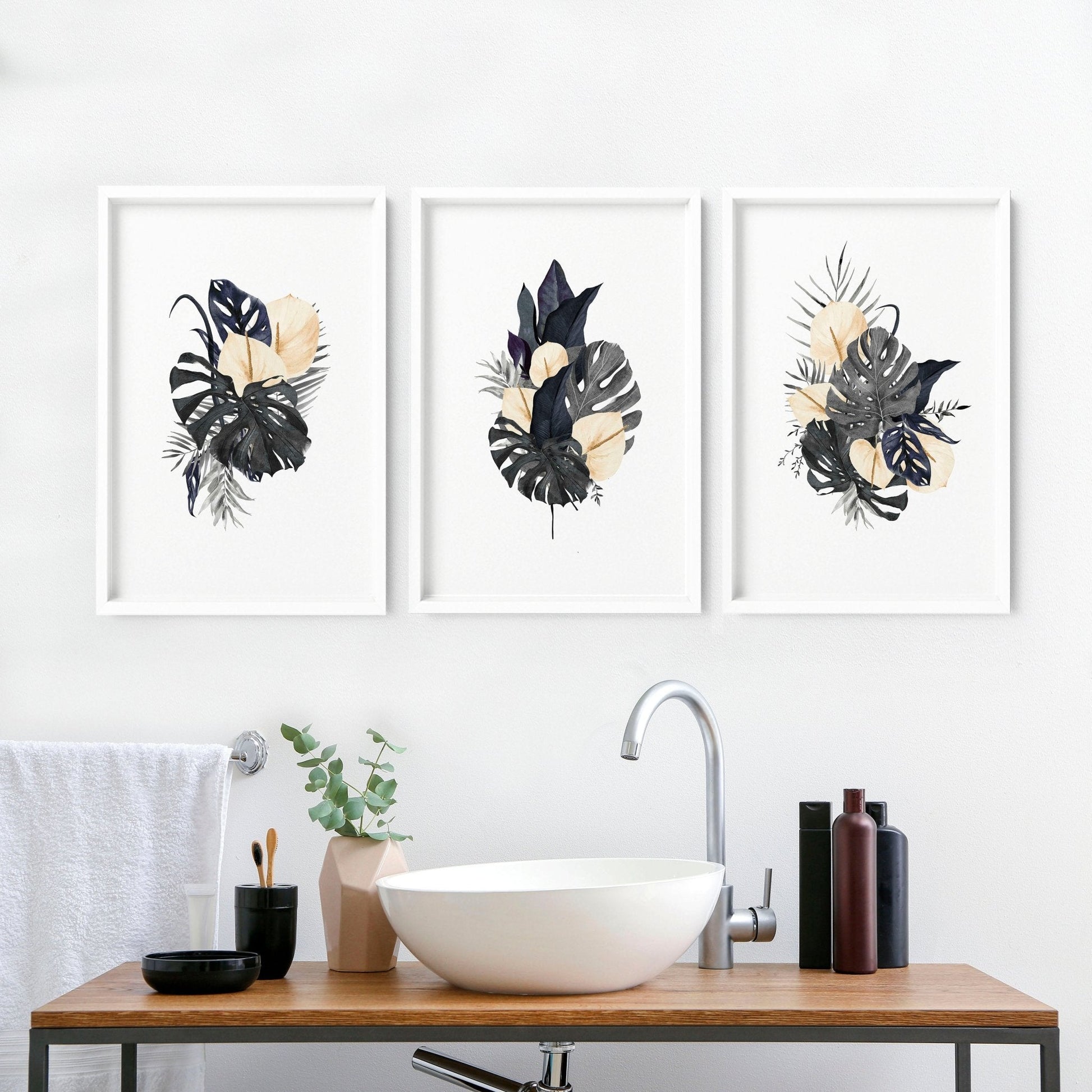 Art for bathroom | set of 3 Tropical wall prints