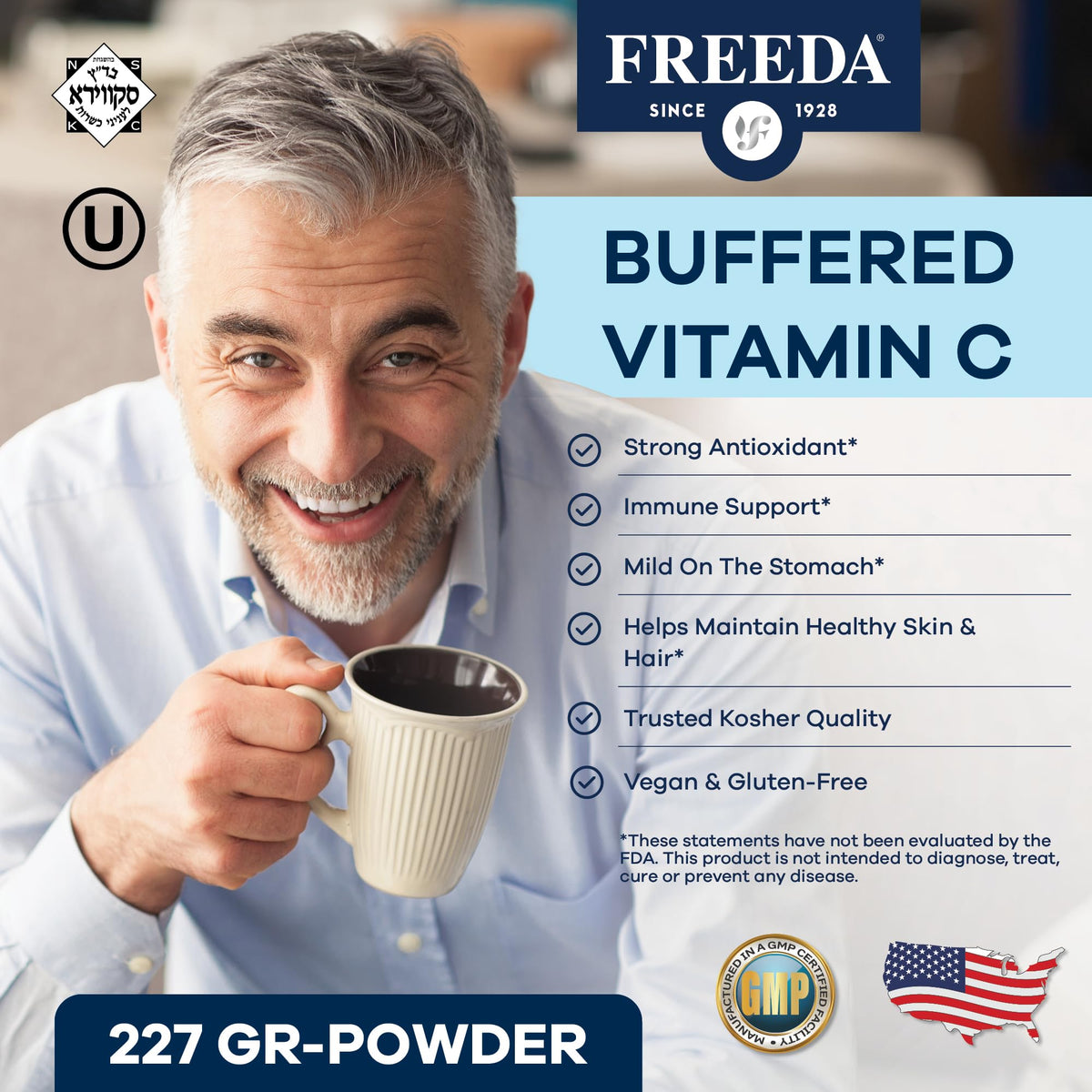 Freeda Buffered Vitamin C Powder – Gentle on Stomach | Kosher & Vegan (16 oz)