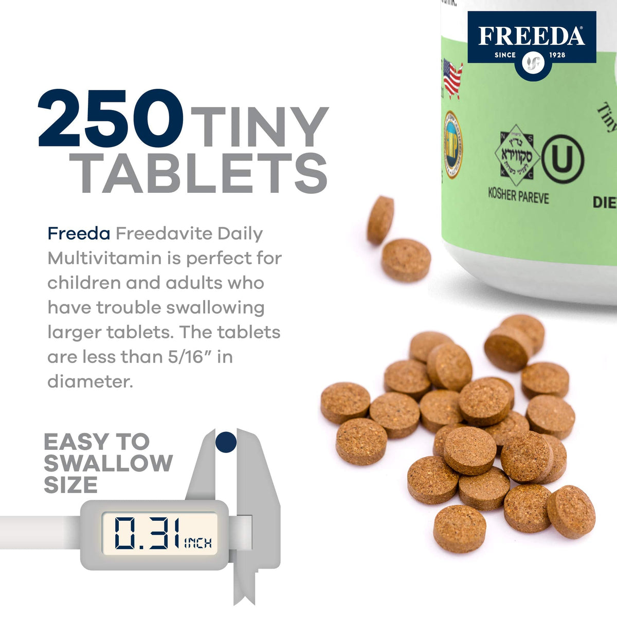 Freedavite Tiny Tablet – Moderate Multivitamin for Men & Women | 250 Count