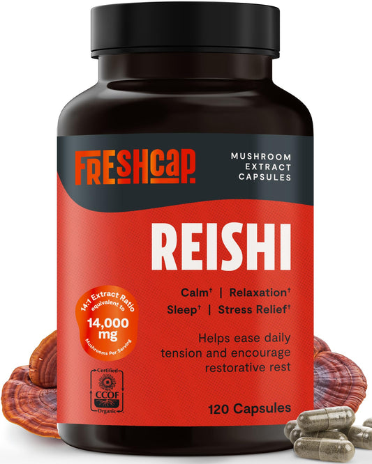 FreshCap Mushrooms Reishi Supplement 14,000mg per Serving | Dual-Extracted Capsules