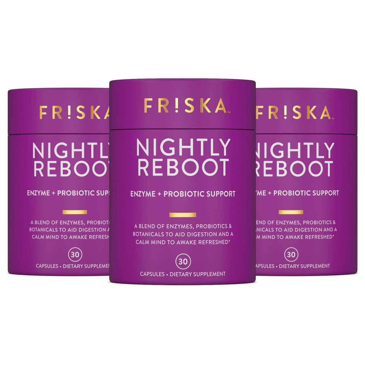 FRISKA Nightly Reboot: Enzyme & Probiotic Sleep Support with Melatonin & Chamomile, 90 Capsules