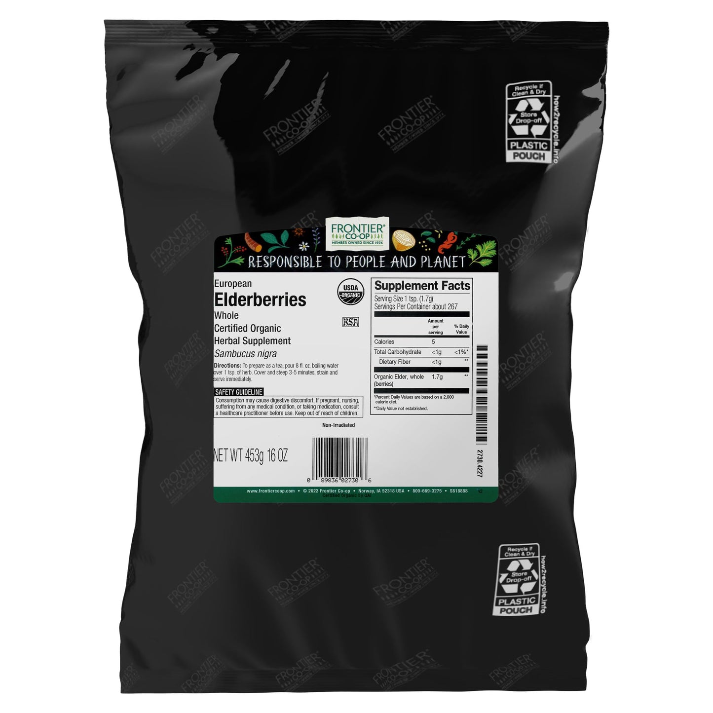 Frontier Co-op Organic Dried Elderberries 1lb Bulk – Kosher & Non-GMO