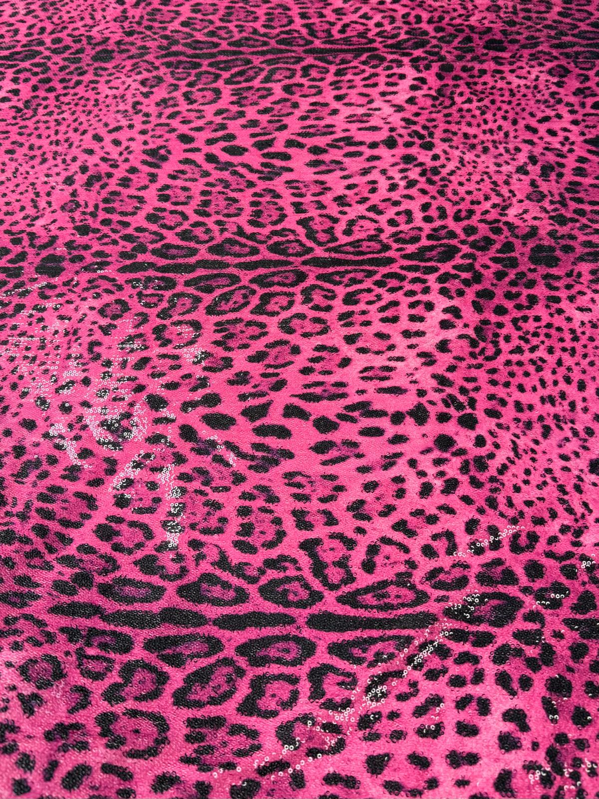 Fuchsia Leopard Sequin Fabric for Party Fashion