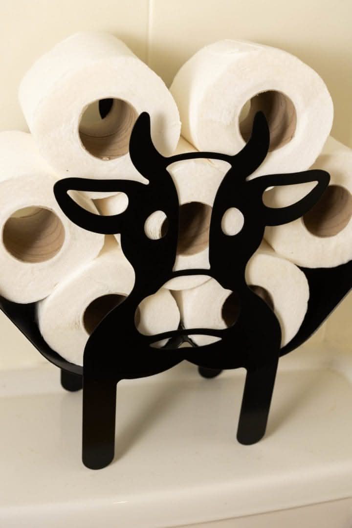 Novelty Cow Toilet Roll Holder Black Metal Bathroom Storage
