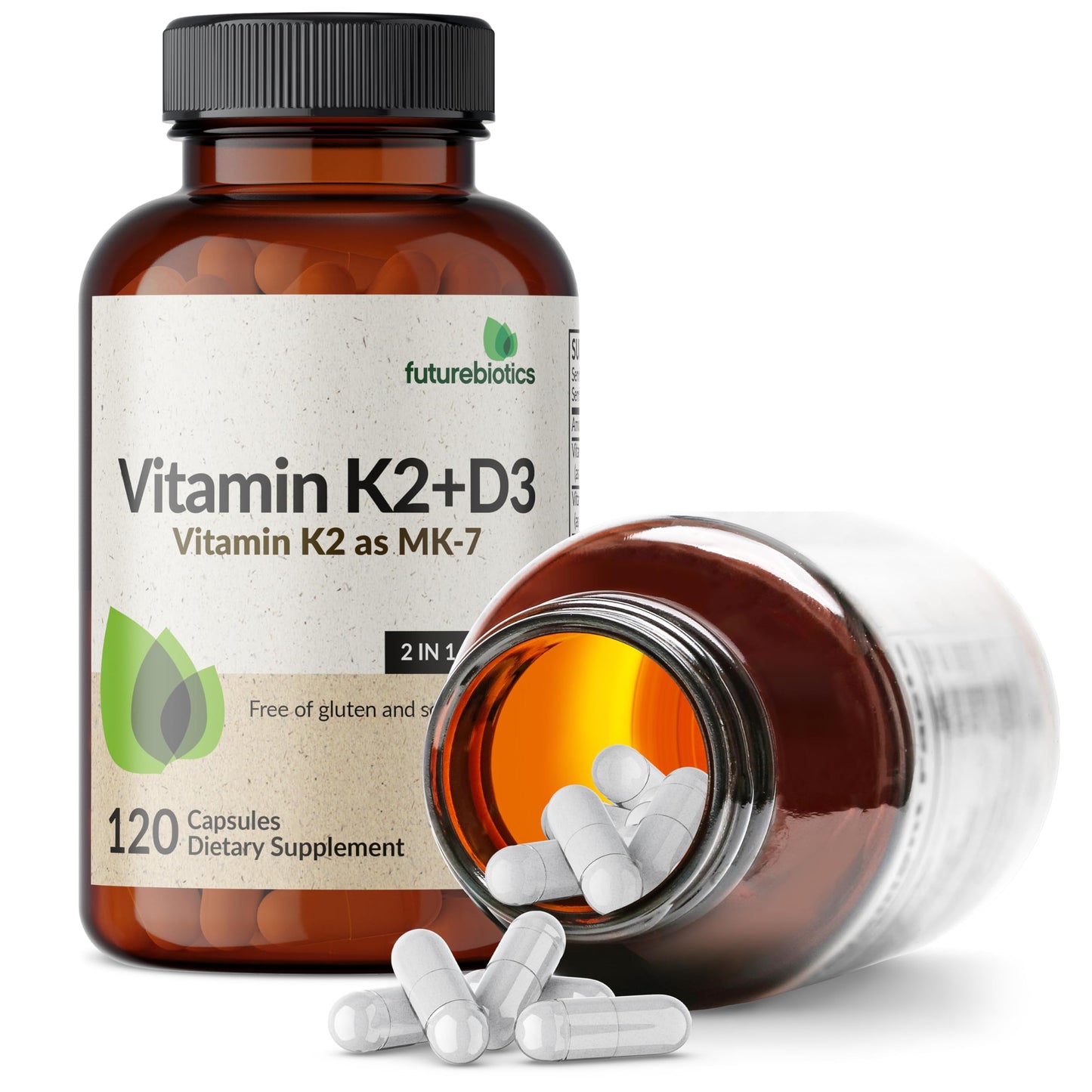 Futurebiotics Vitamin K2 MK-7 with D3 - Non-GMO, 5000 IU D3 & 90 mcg K2 MK-7, 120 Veggie Capsules