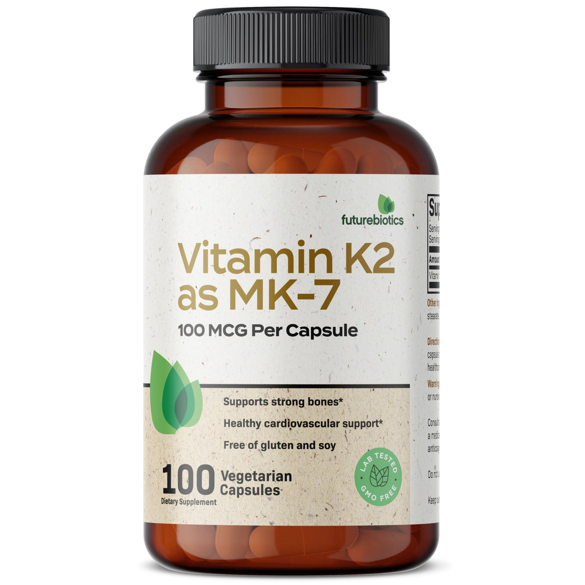 Futurebiotics Vitamin K2 as MK-7 100 mcg – Supports Strong Bones, Non-GMO, 100 Vegetarian Capsules (Pack of 2)