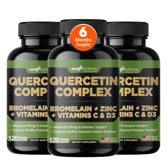 GADE NUTRITION Organic Quercetin 500mg with Bromelain, Vitamin C & Zinc | Immune Support Capsules | Made in USA, Third-Party Tested