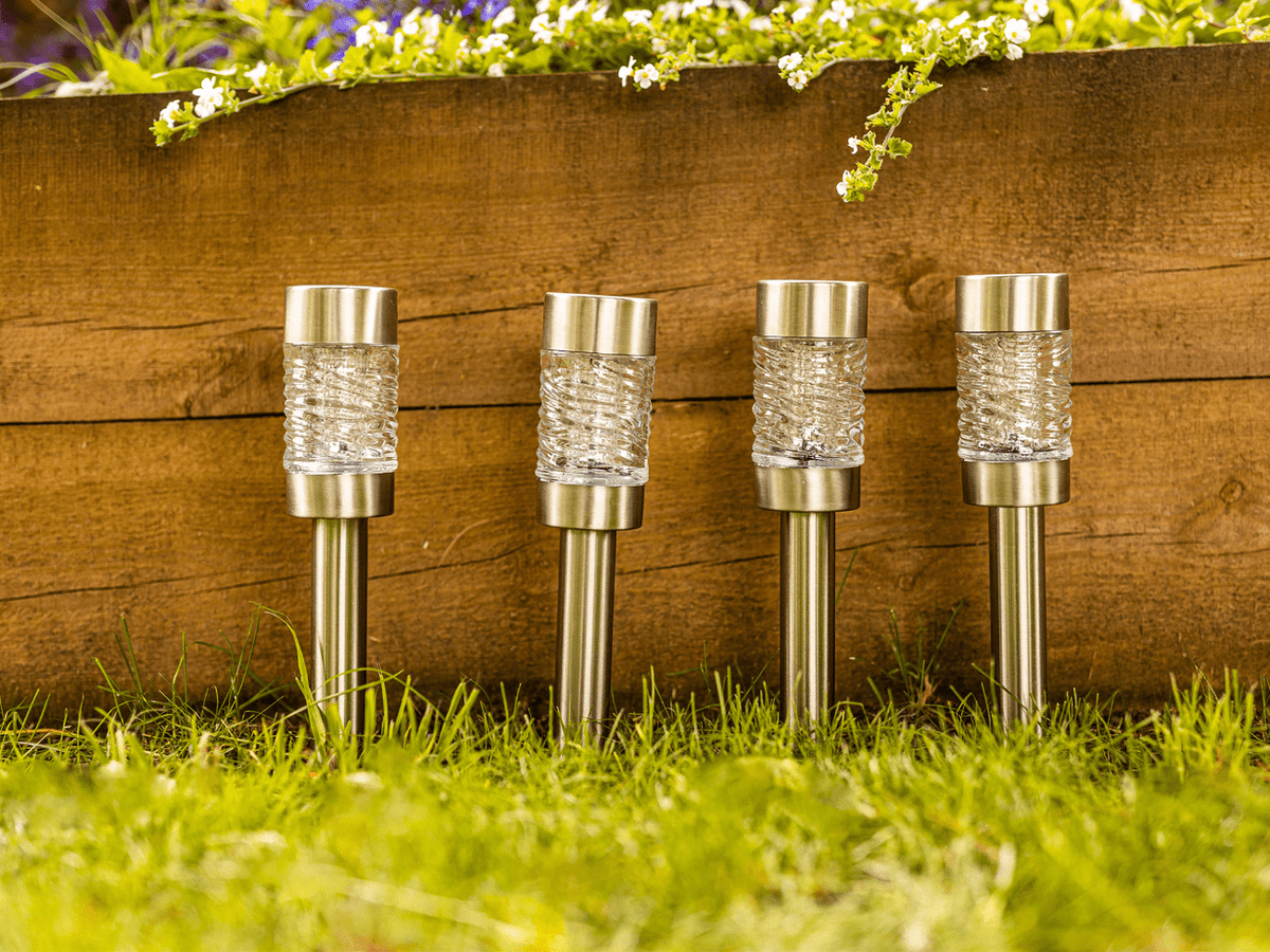 4 Pack Solar Garden Stake Lights with Removable Glass Lanterns