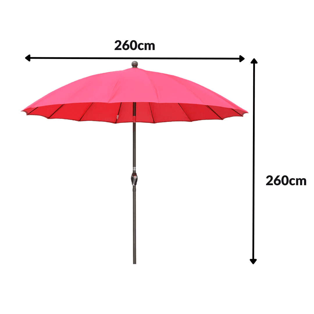 2.6m Large Red Garden Patio Parasol with Crank and Tilt