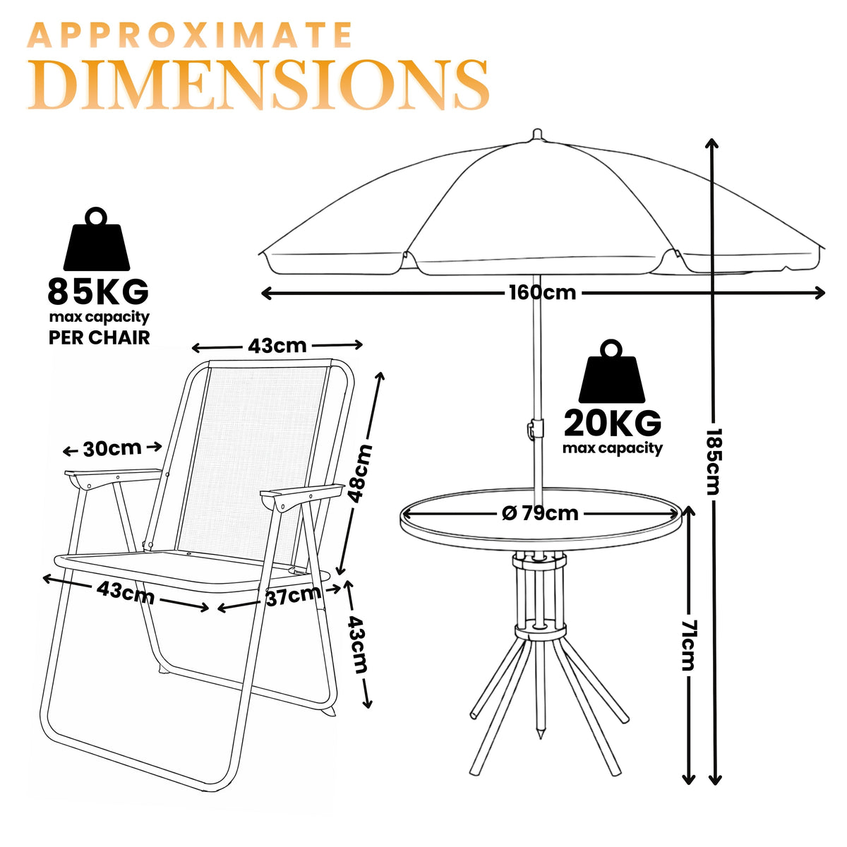 6pc Black Garden Furniture Set Table 4 Chairs and Parasol