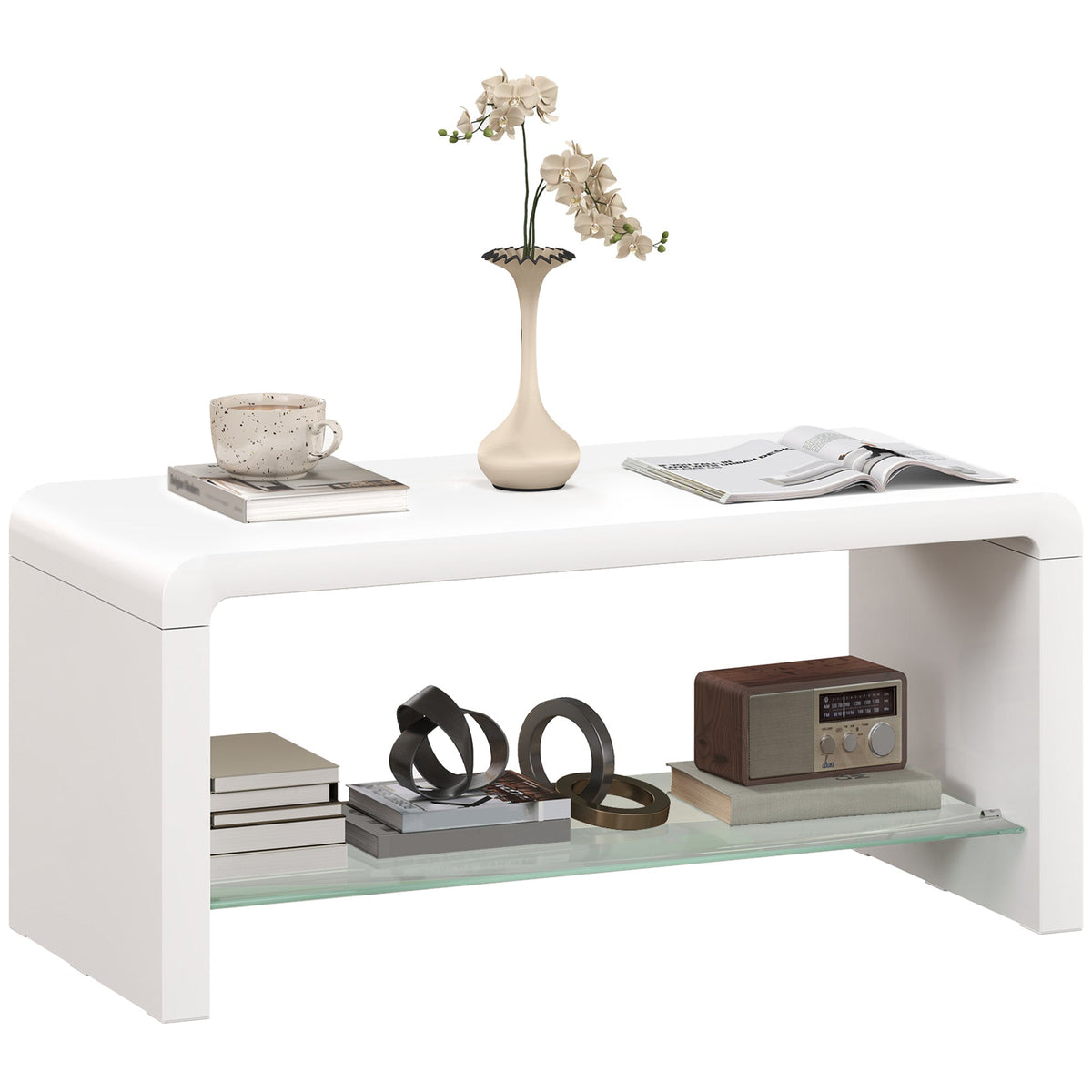 HOMCOM High Gloss Storage Coffee Table, Centre Table for Living Room, White