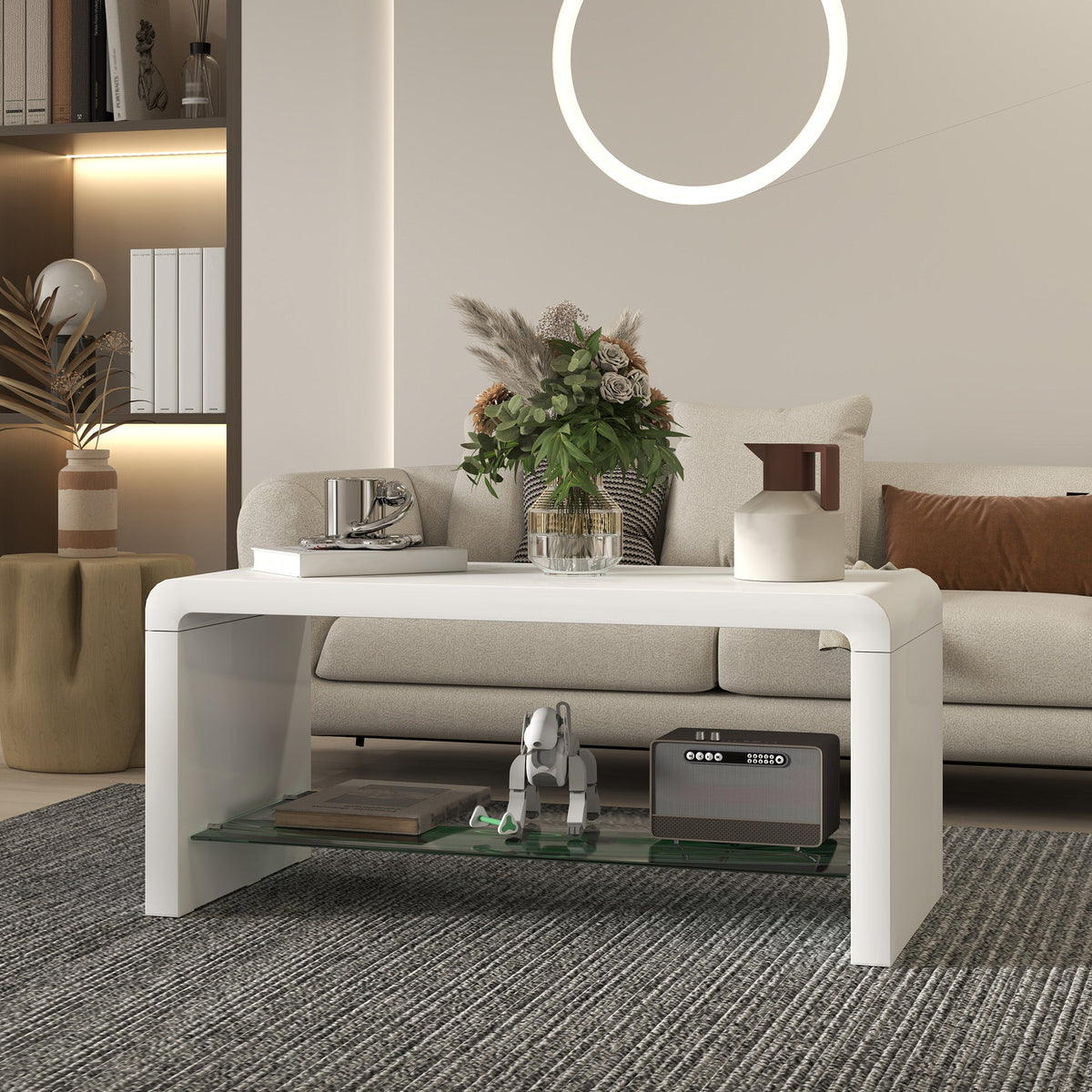 HOMCOM High Gloss Storage Coffee Table, Centre Table for Living Room, White