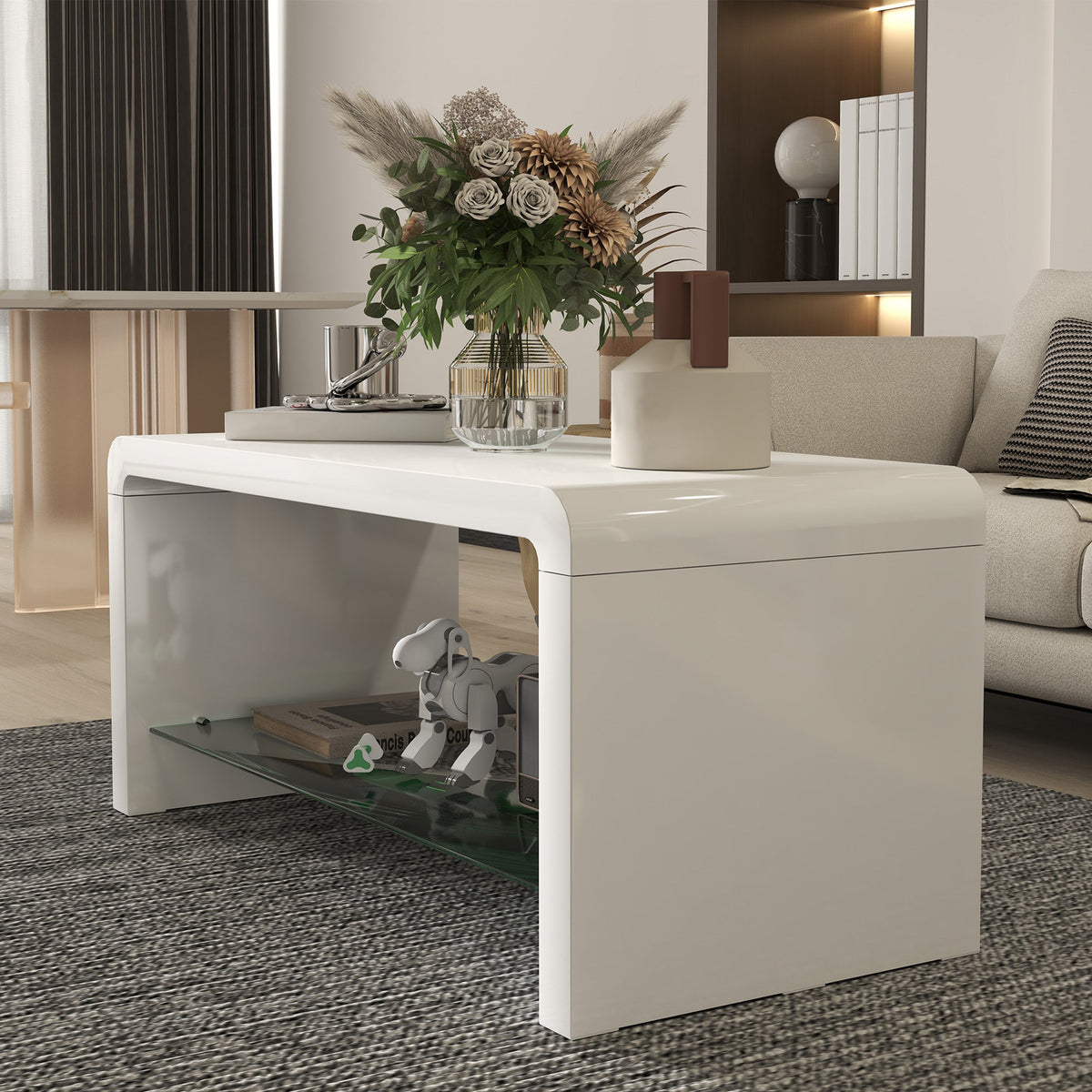 HOMCOM High Gloss Storage Coffee Table, Centre Table for Living Room, White