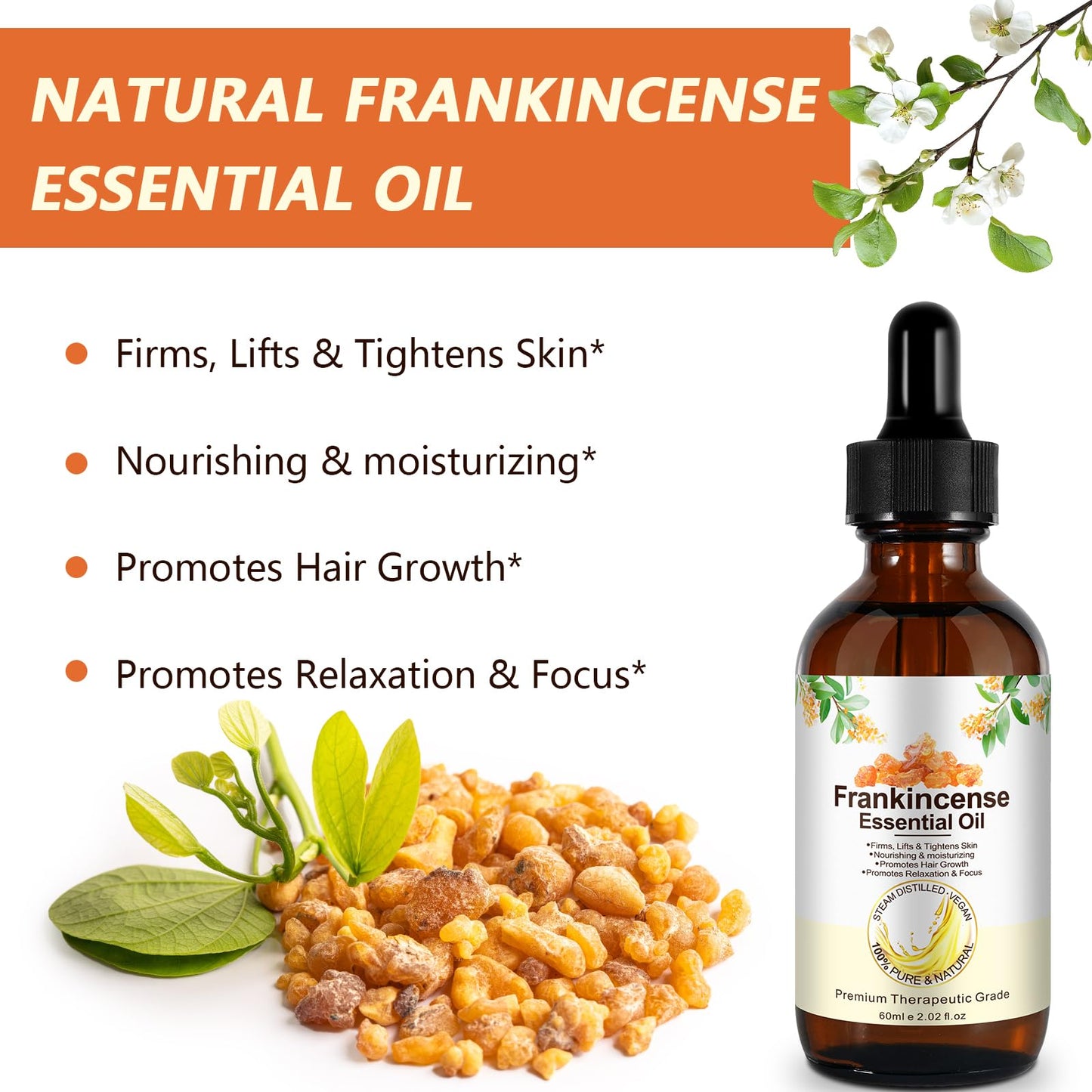 Generic Premium Frankincense Essential Oil – 60ml, Therapeutic Grade for Skin, Face & Massage
