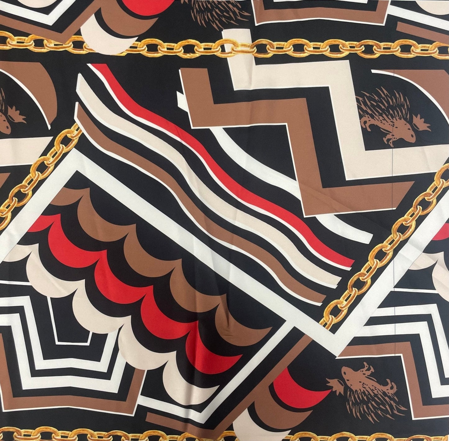 Geometric Chain Print Fabric – Brown Red Abstract Pattern by the Metre