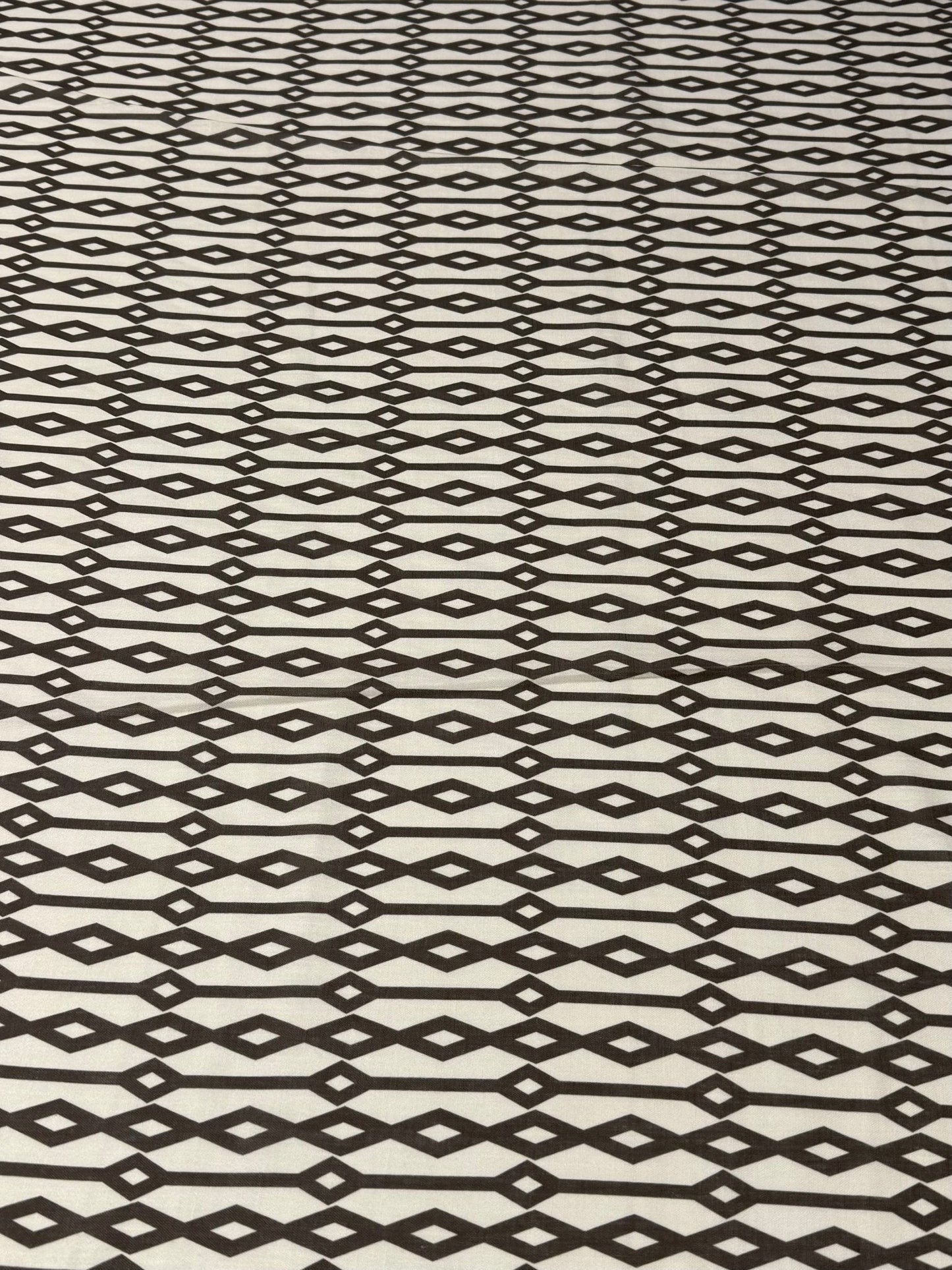 Geometric Diamond Fabric – Black & Beige Minimal Print by the Metre