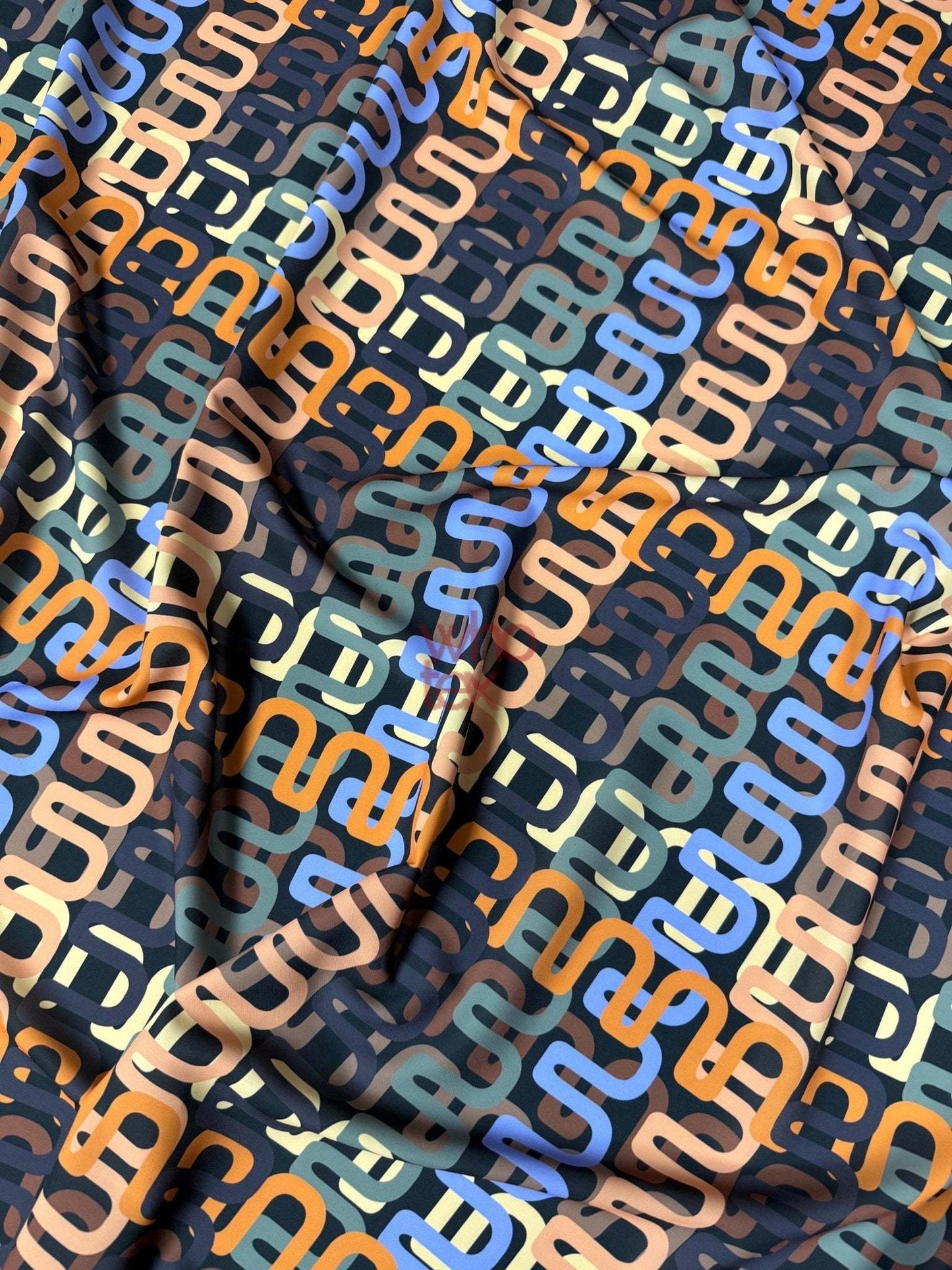 Geometric Retro Chain Link Pattern Fabric Sold by Metre