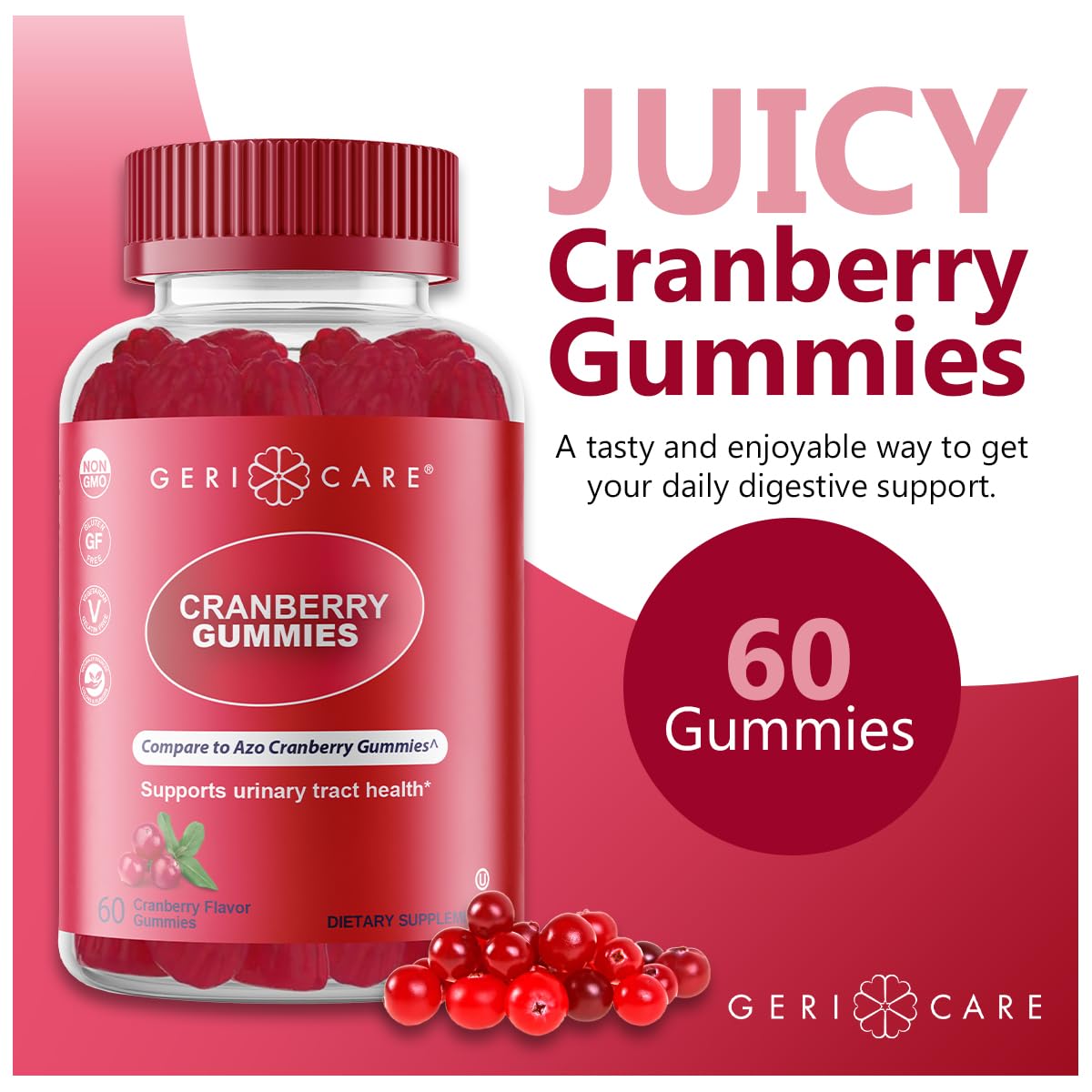 GeriCare Cranberry Gummies – UTI & Bladder Health | Vegan, Gluten-Free (60 Count)