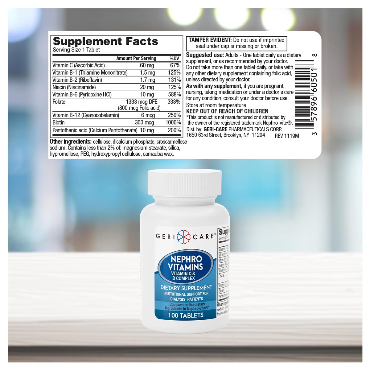 GeriCare Nephro Vitamin C & B Complex Tablets – Kidney Health & Energy (100 Count)