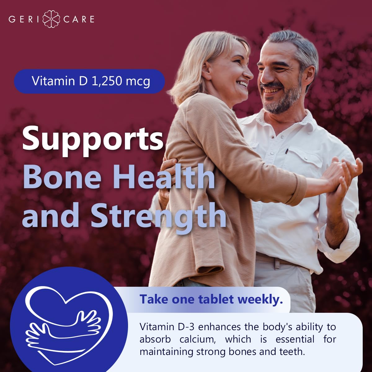GeriCare Vitamin D 1,250 mcg (50,000 IU) Weekly – Supports Bone Density, Immune Function, and Muscle Health | 12 Count