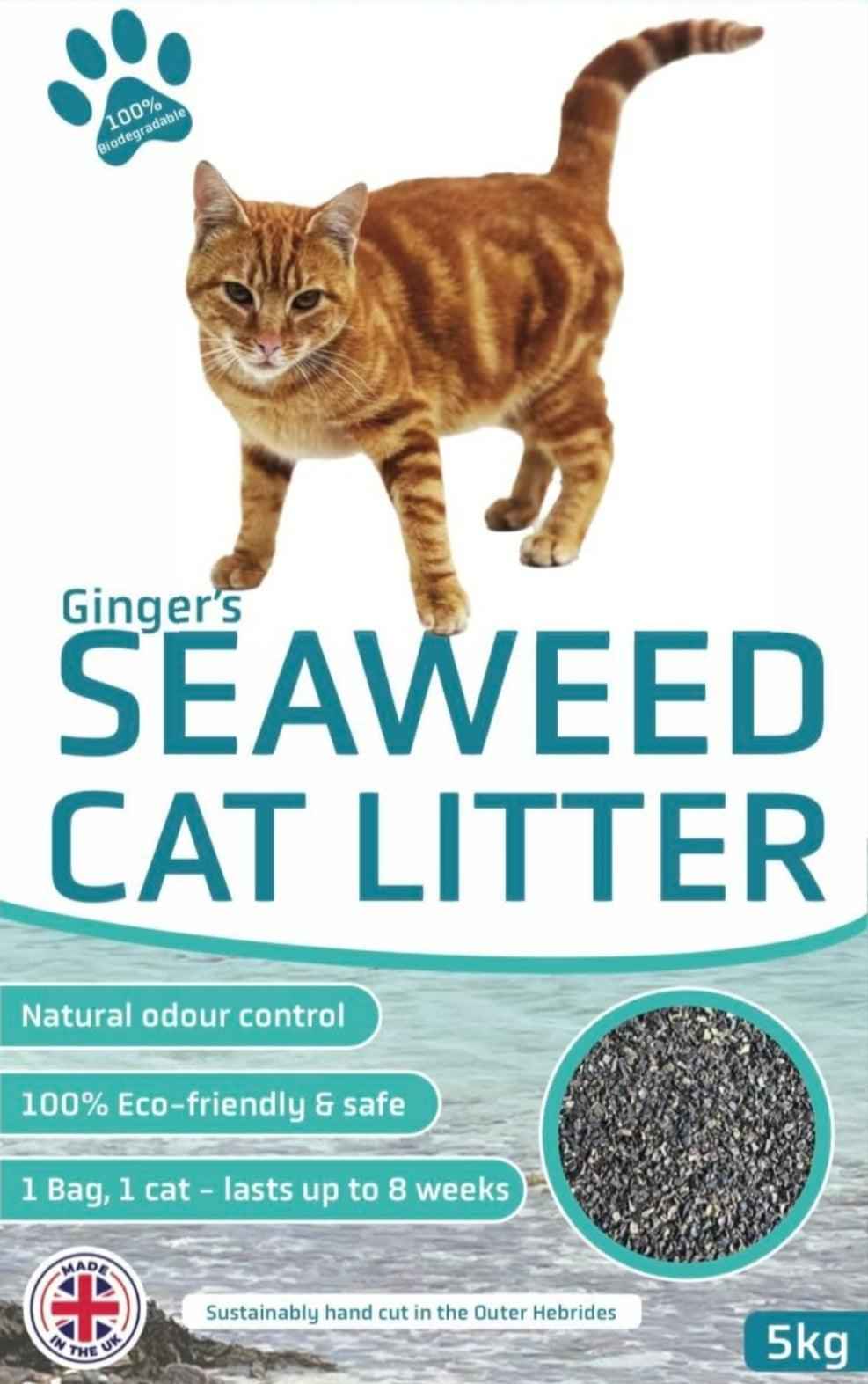 Ginger's Seaweed Cat Litter, Natural Odour Control, Dust free 5kg
