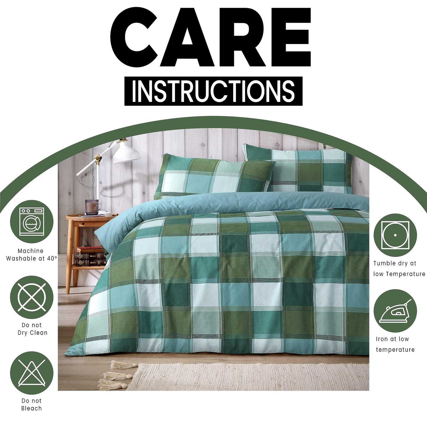 OLIVIA ROCCO Glencoe Check Duvet Cover Set Reversible Polycotton With Pillowcases