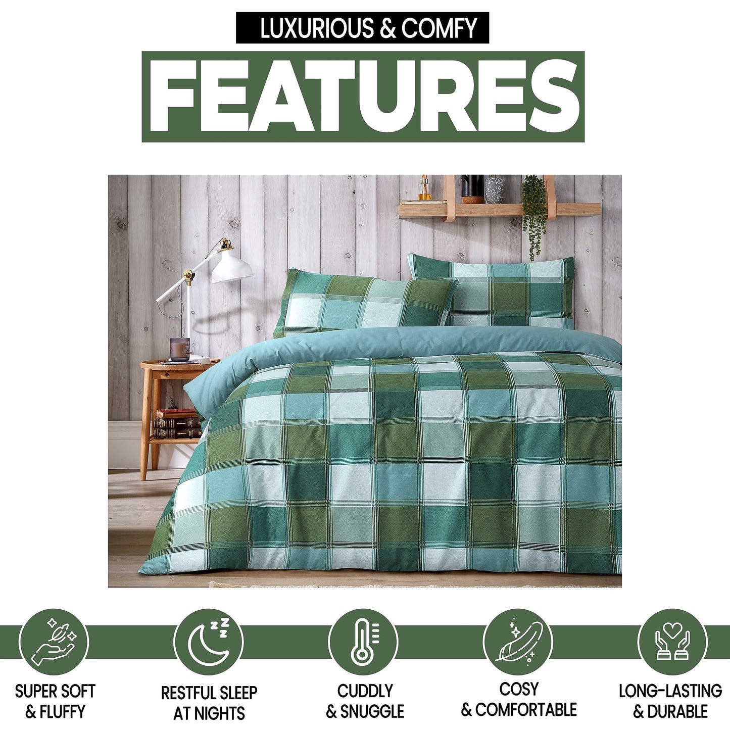 OLIVIA ROCCO Glencoe Check Duvet Cover Set Reversible Polycotton With Pillowcases