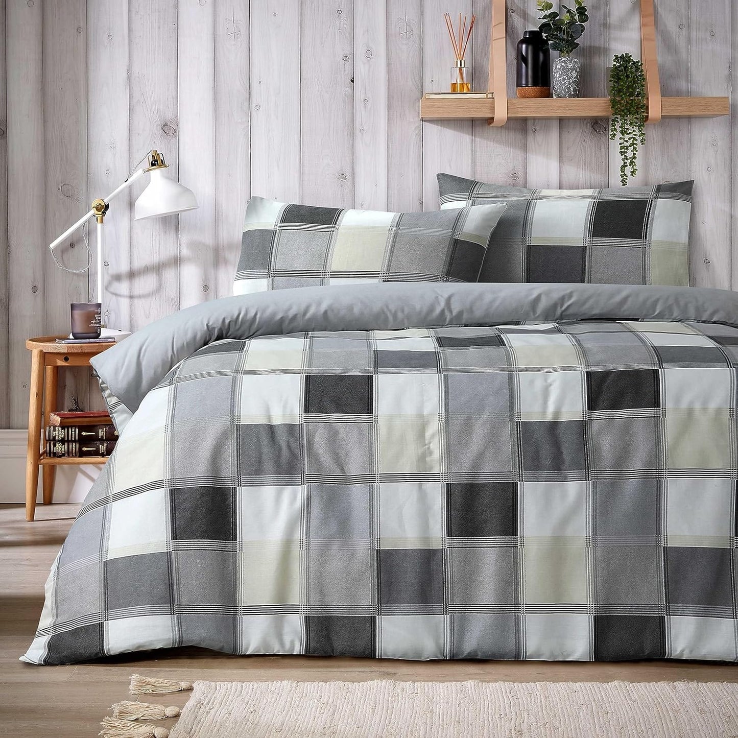 OLIVIA ROCCO Glencoe Check Duvet Cover Set Reversible Polycotton With Pillowcases