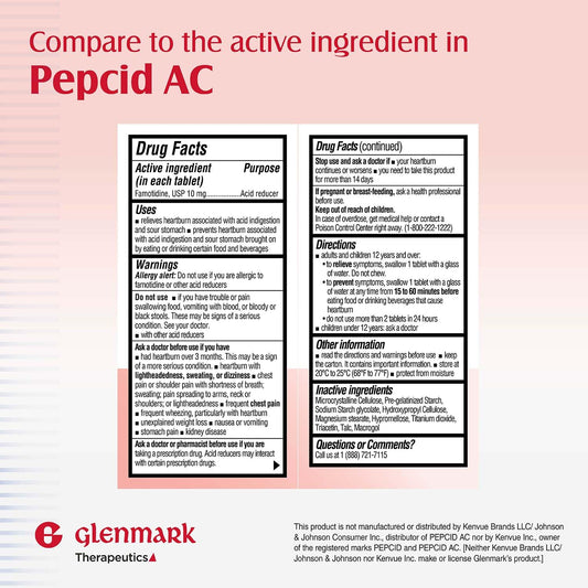 Glenmark Therapeutics Original Strength Famotidine Tablets, 10 mg – 90 Count | Heartburn Relief and Acid Indigestion Support