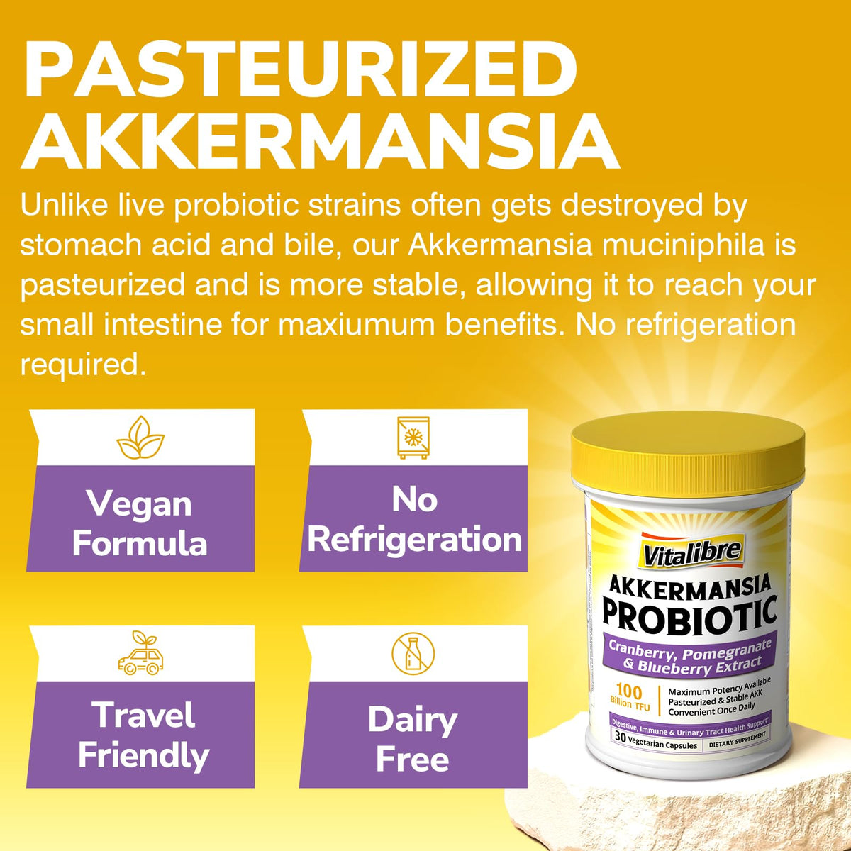 Vitalibre Akkermansia Probiotics 100B TFU - Pasteurized Muciniphila + Cranberry