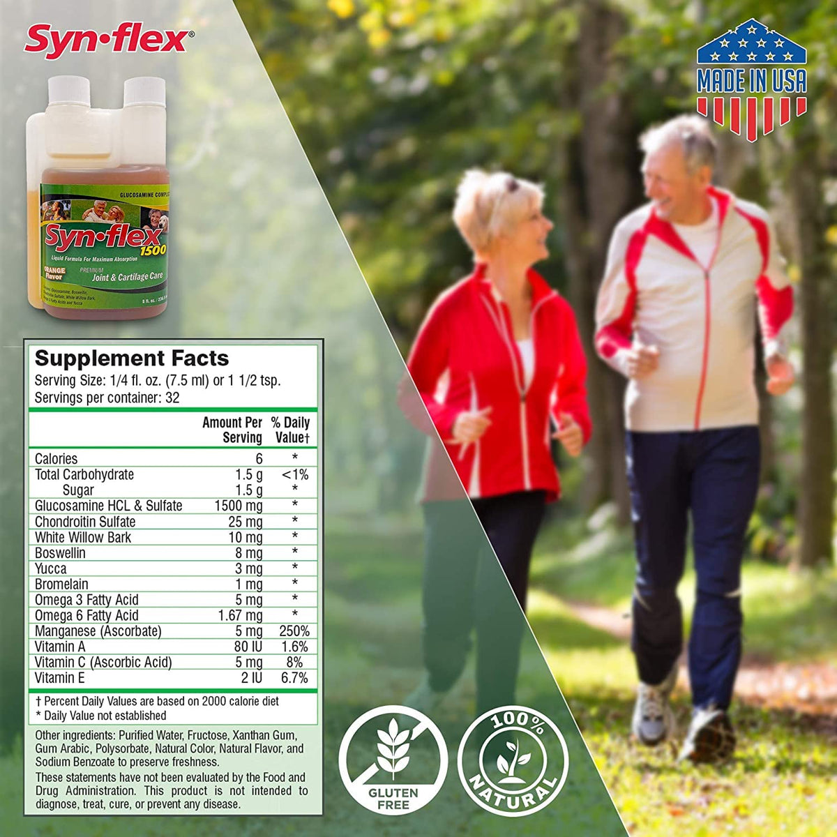 1500mg Liquid Glucosamine & Chondroitin - Orange Flavor - Joint & Cartilage Support (32 Day Supply)