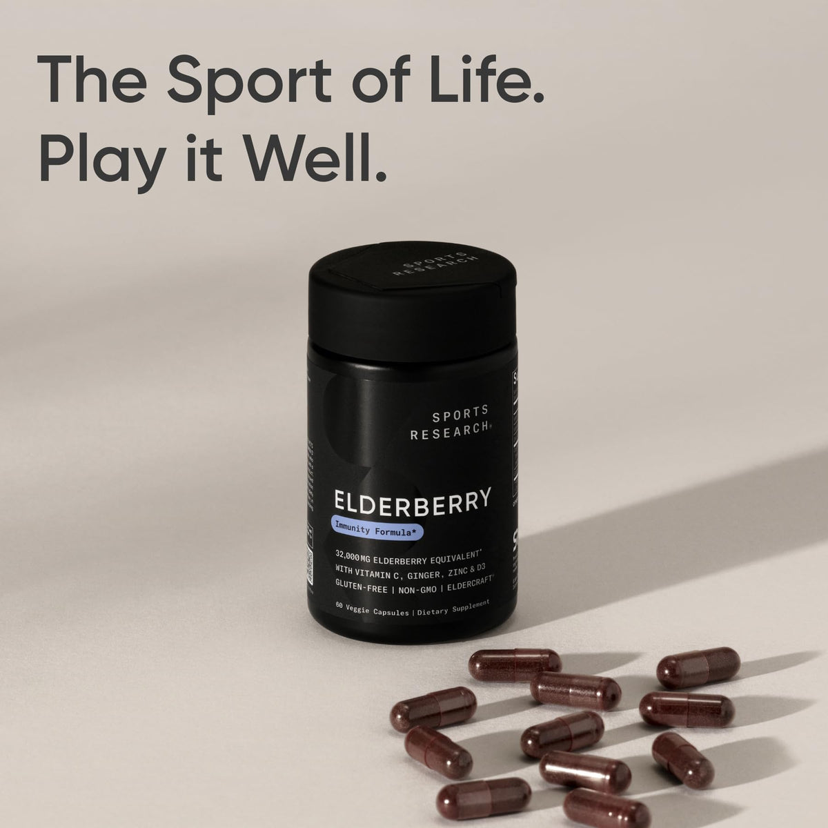 Sports Research Immune Support: Elderberry + Zinc, Vitamin D3 5000iu - Gluten Free