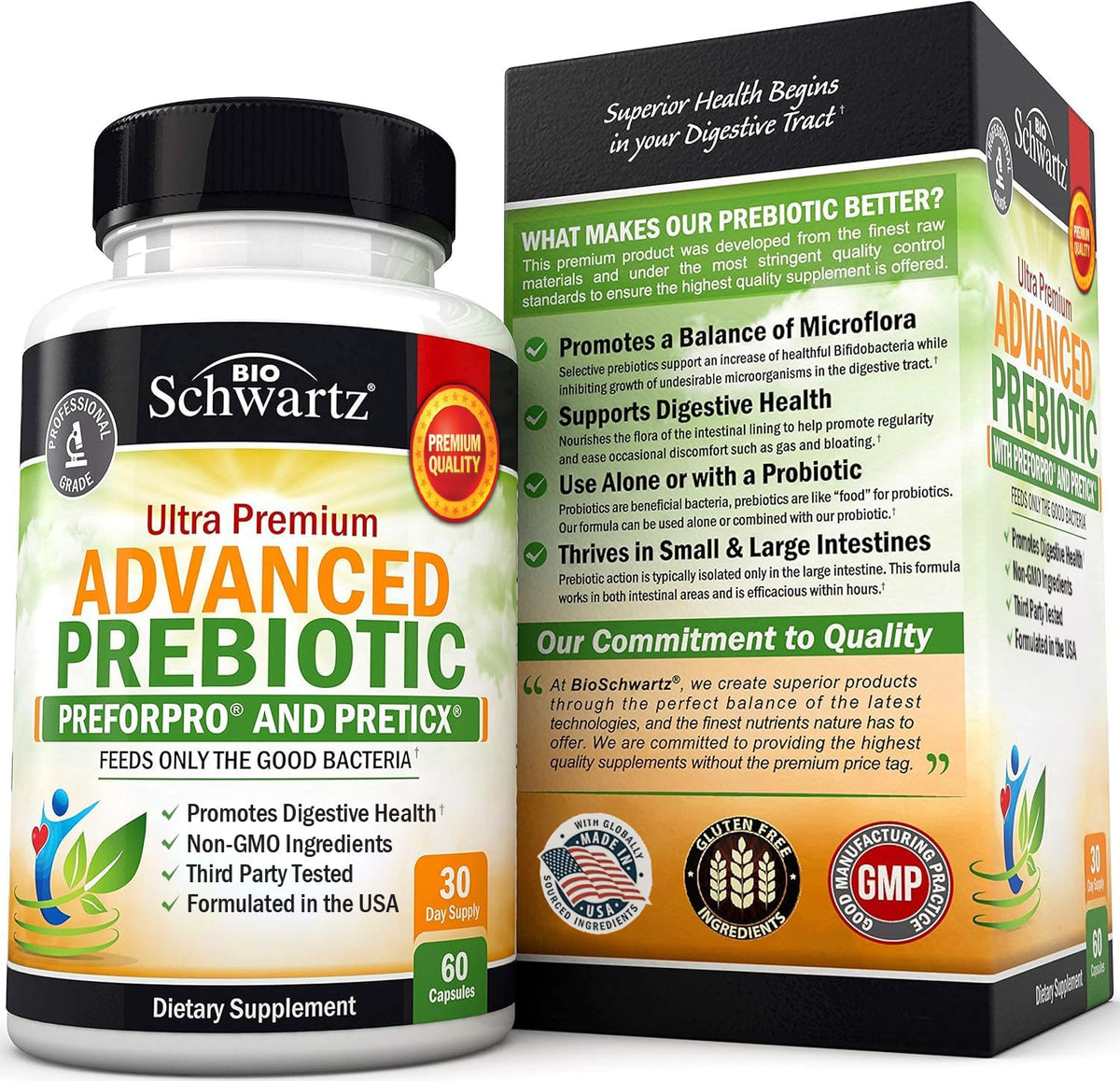 Advanced Prebiotics for Digestive Health - Fast Acting Gut Health Supplement with Clinically Validated Prebiotics for Women & Men for Healthy Gut Flora Bloating & Immune Support - 1 Month Supply
