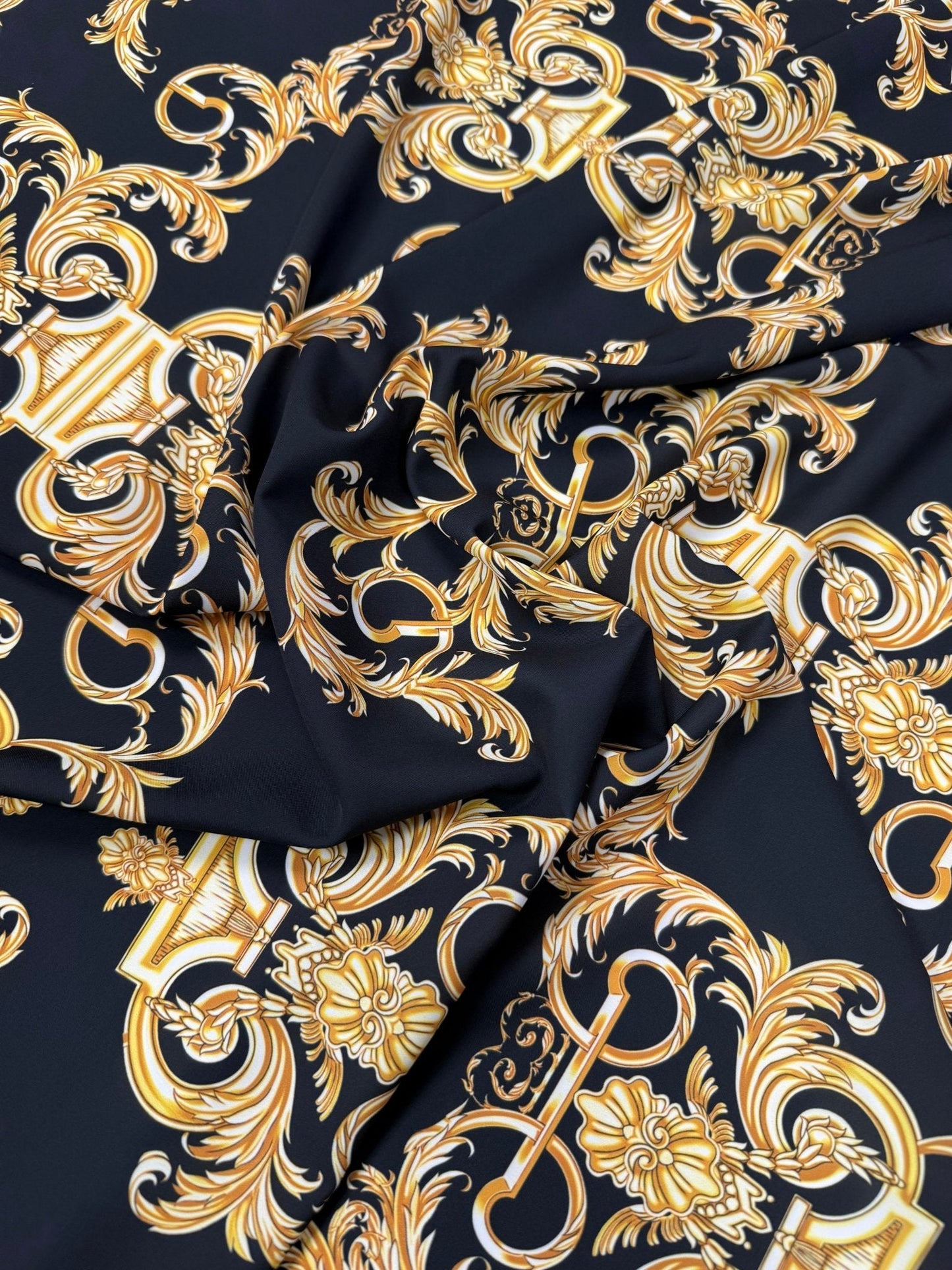 Gold Baroque Pattern Fabric in Black and Gold Elegant