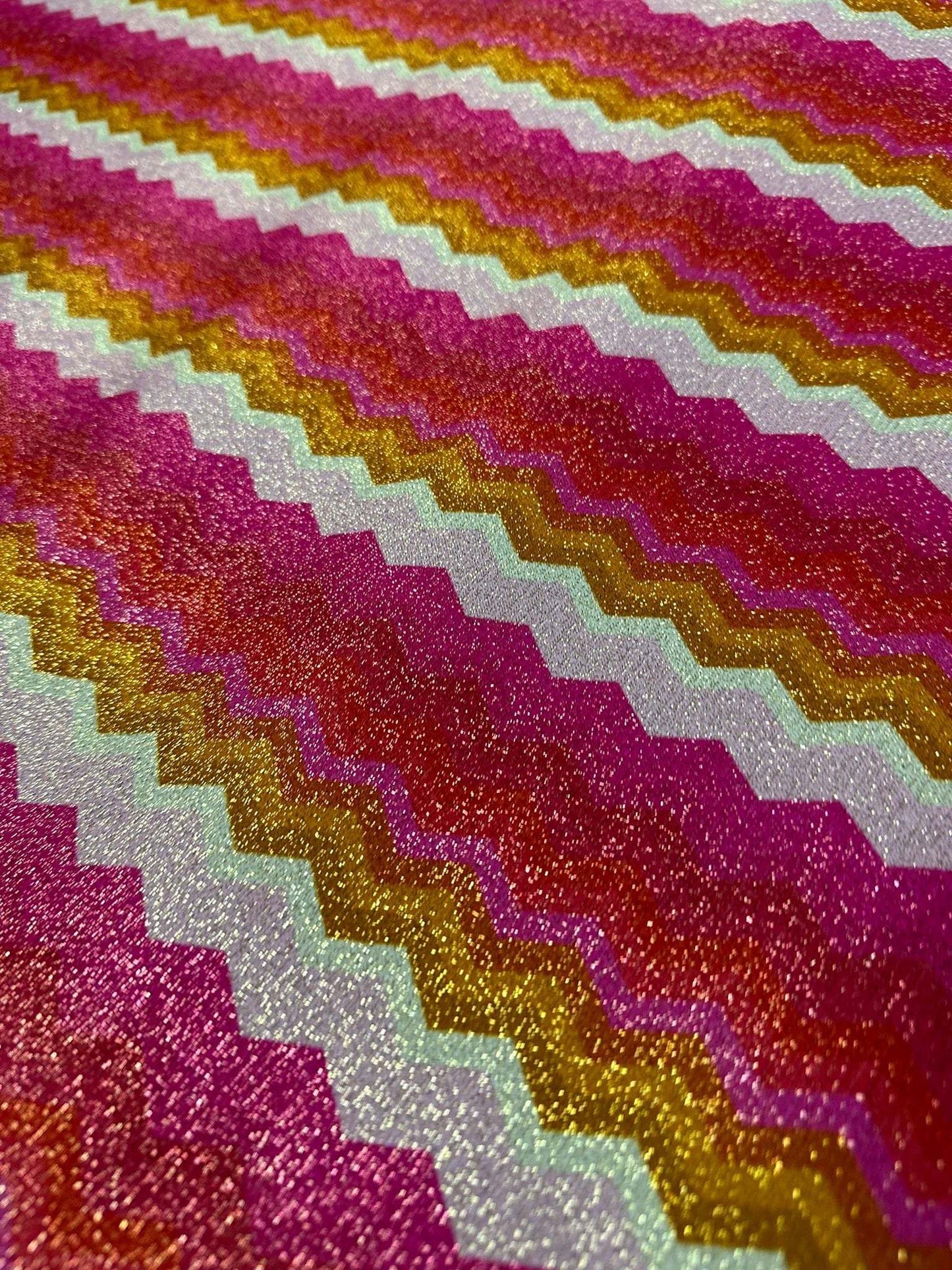 Pink Gold Zigzag Lurex Fabric with Shimmer by the Metre